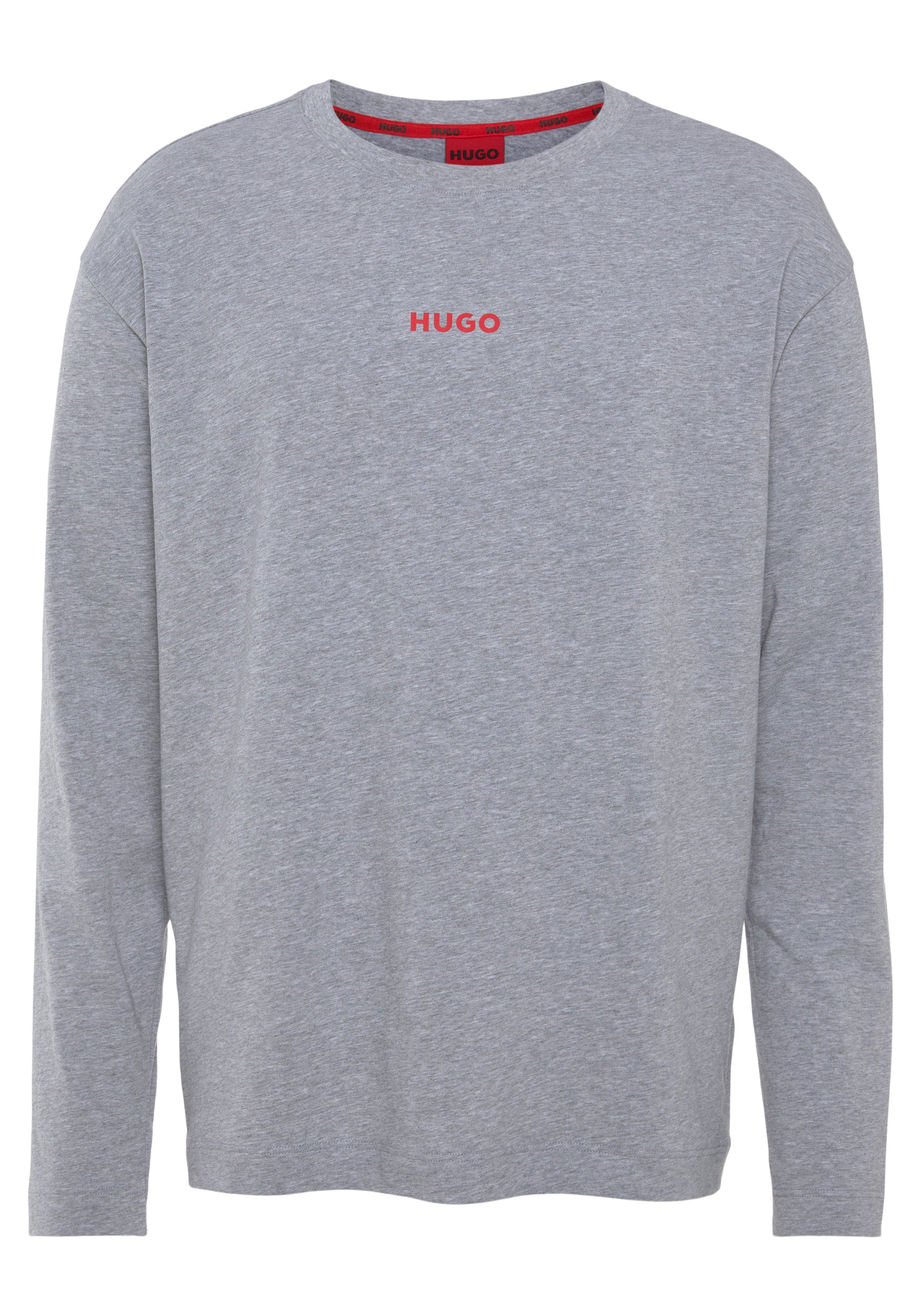HUGO Langarmshirt Linked LS-Shirt mit HUGO Logodruck Medium-Grey | Rundhalsshirts