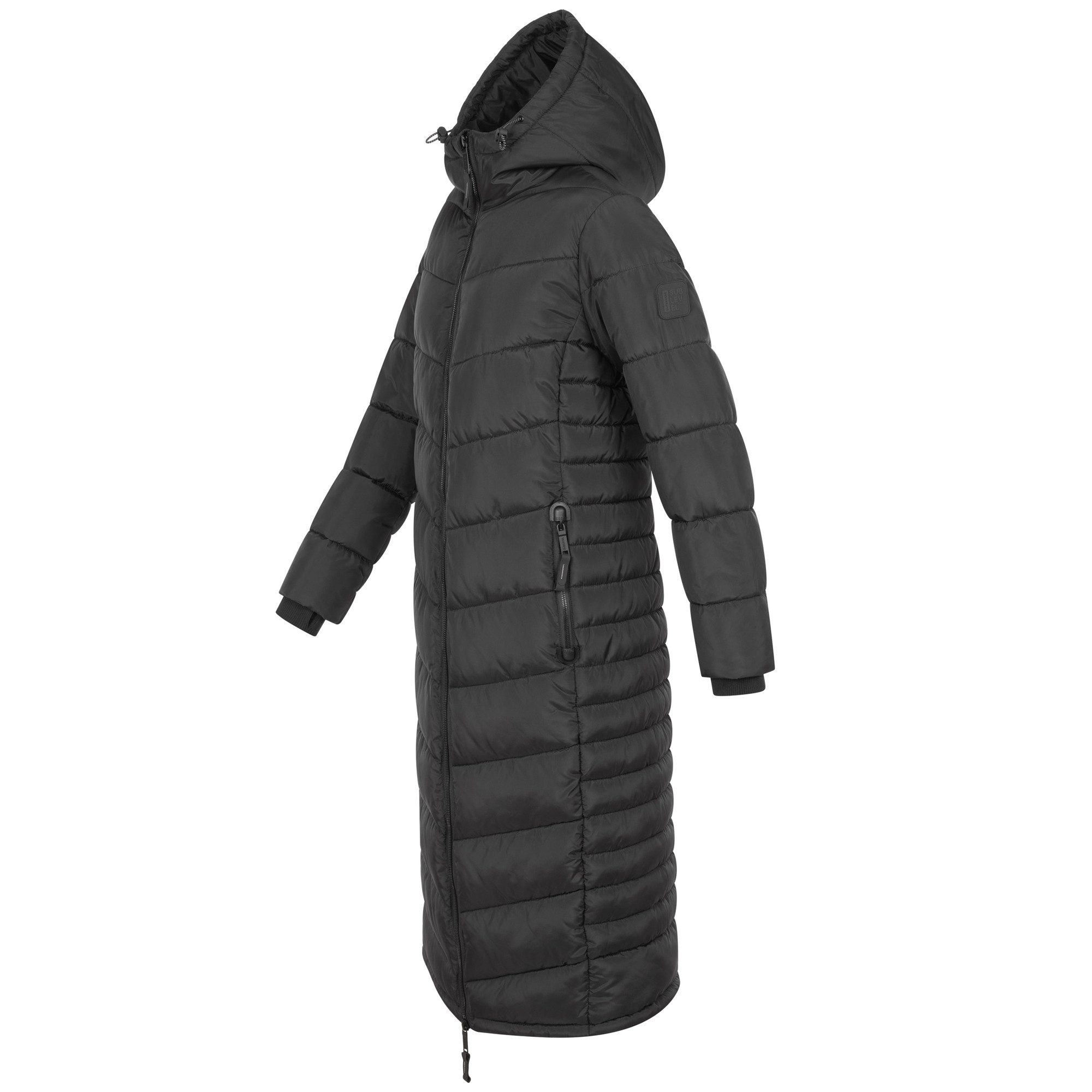 SUBLEVEL Steppjacke Damen Mantel mit Kapuze extra lange Winter Jacke Parka – Bild 5 von 5