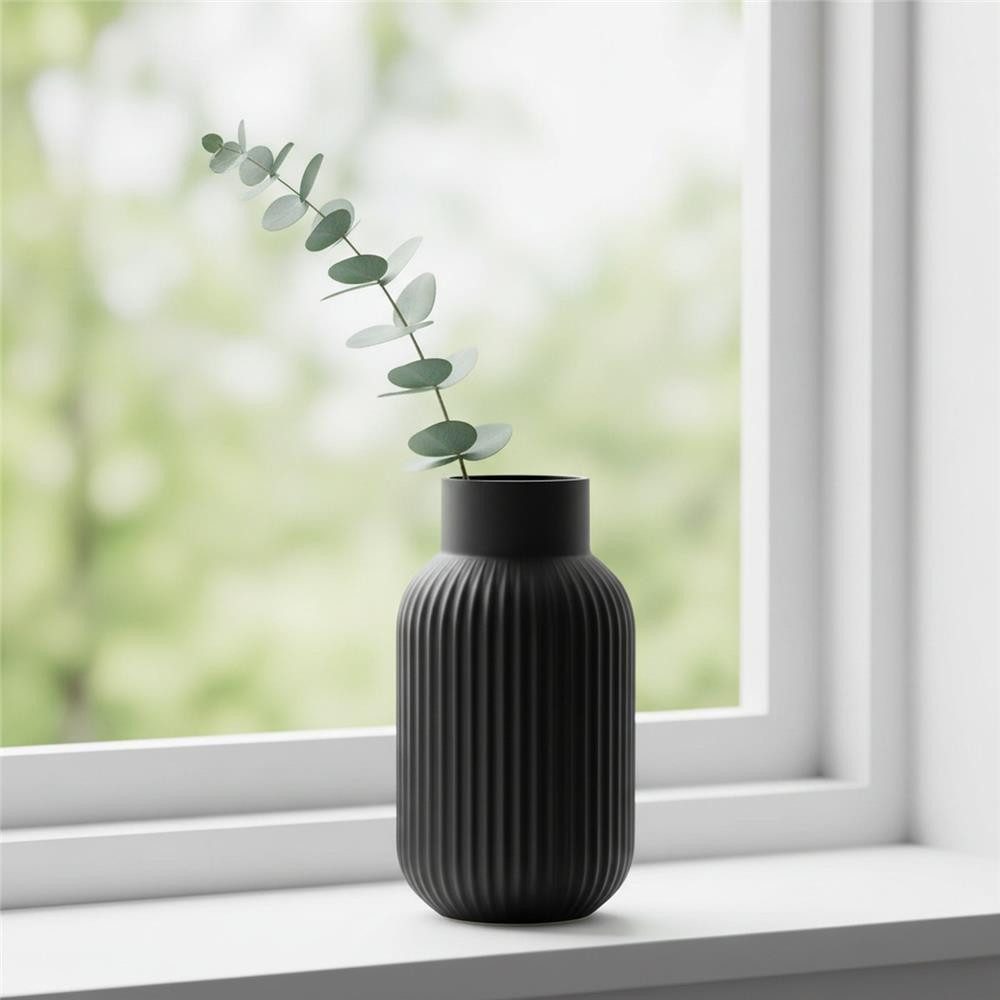 BOLTZE Tischvase Nordika Glas schwarz 22 cm rund, Blumenvase, skandinavisch