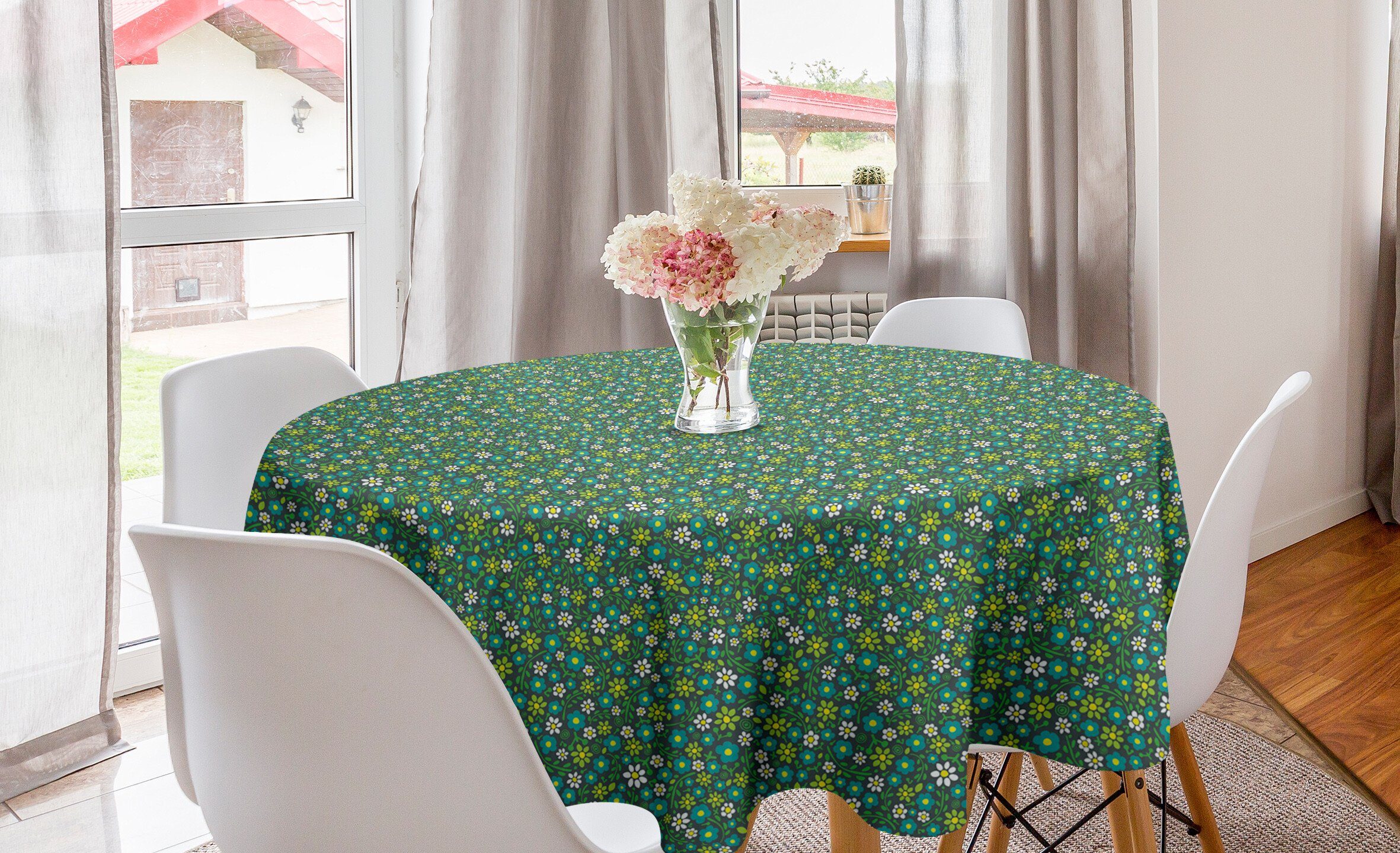 Abakuhaus Tischdecke Kreis Tischdecke Abdeckung für Esszimmer Küche Dekoration, Blumen Bunte Frühlings-Gänseblümchen