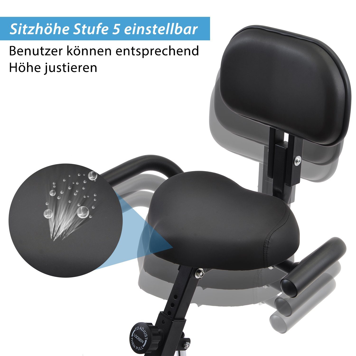Heimtrainer (magnetische faltbares Fitnessfahrrad), 3-in-1 X-bike mit Expanderbänder, 10 Widerstandsstufen, Max 120 kg