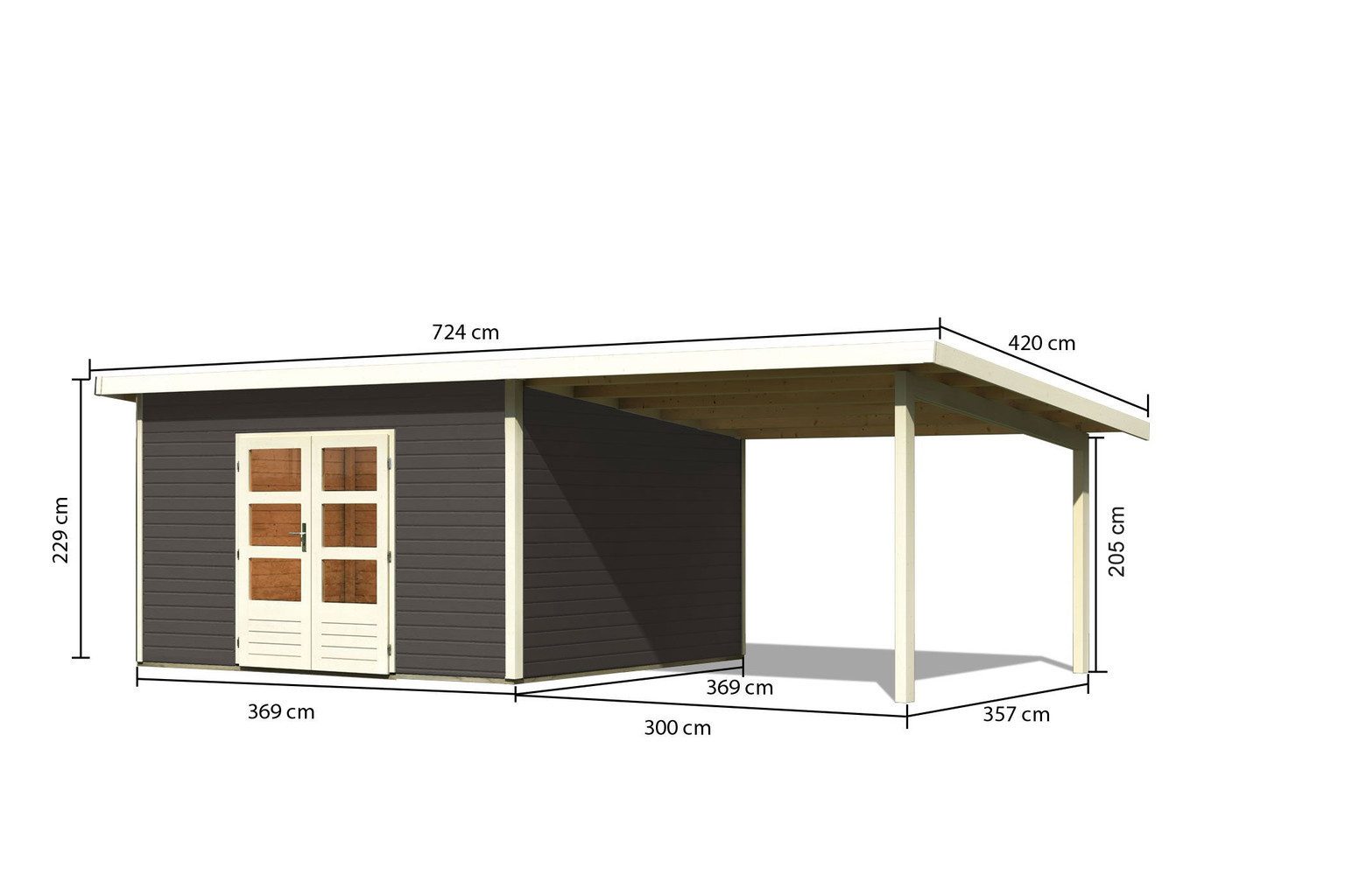Karibu Gartenhaus Karibu Gartenhaus Northeim, 38 mm, 724 x 393 cm, Typ 5, terragrau, inkl. 3,3 m Anbaudach