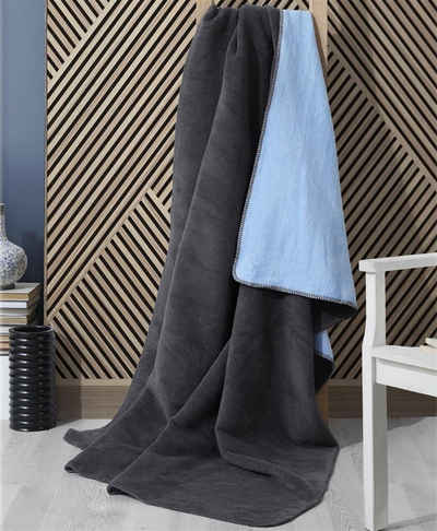 Plaid Plaid Kuscheldecke flauschig Tagesdecke, Baumwolldecke hochwertige, SEI Design, Wohndecke Bicolor Dark/Denim