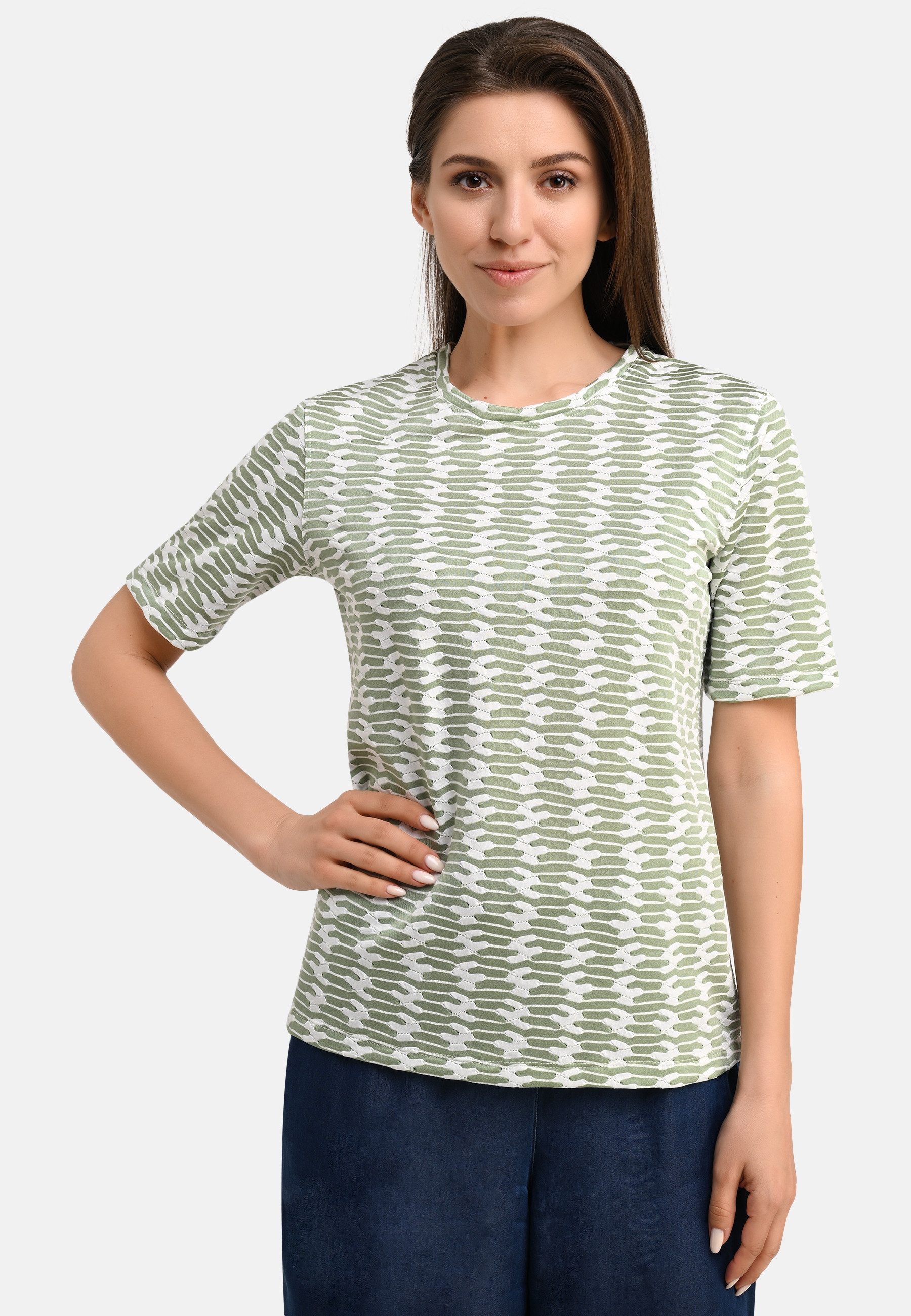 BICALLA T-Shirt Shirt mit Jacquard-Muster in Grün/Weiß (1-tlg)