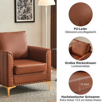 Merax Sessel Relaxsessel, Ruhesessel, Einzelsofa, Relaxsessel mit goldenen Metallbeine, Kunstleder Bezug