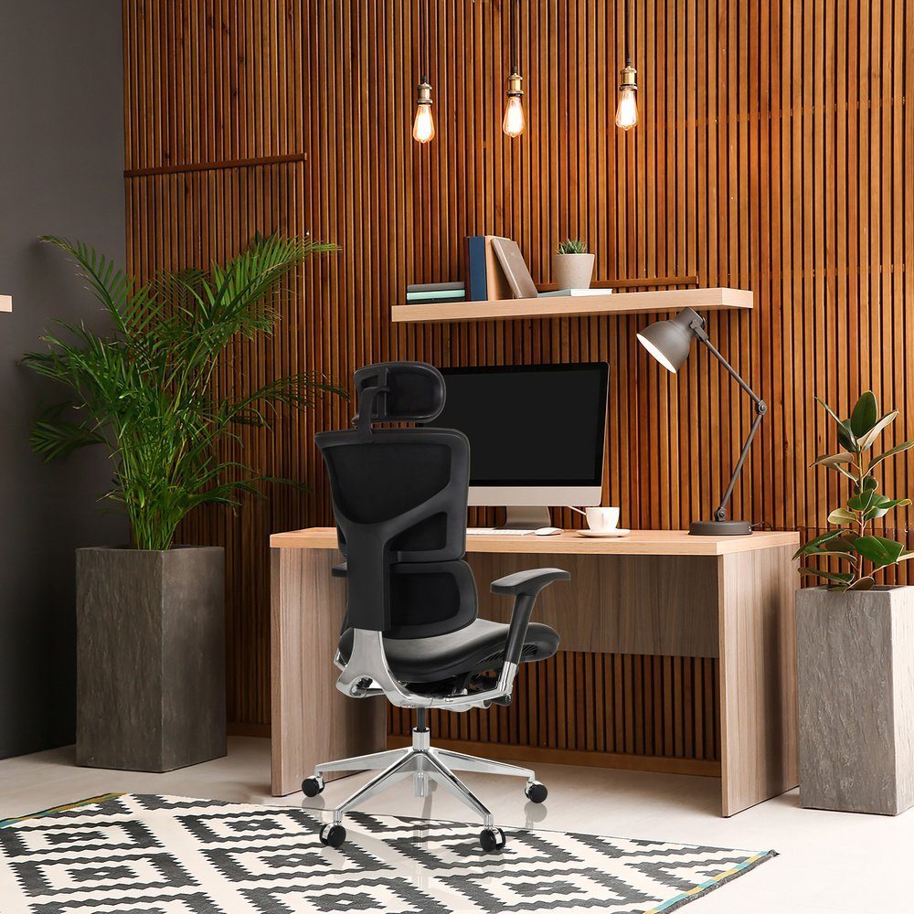 hjh OFFICE Drehstuhl Luxus Leder St), ergonomisch ERGO-U2 (1 Bürostuhl Schwarz Chefsessel L