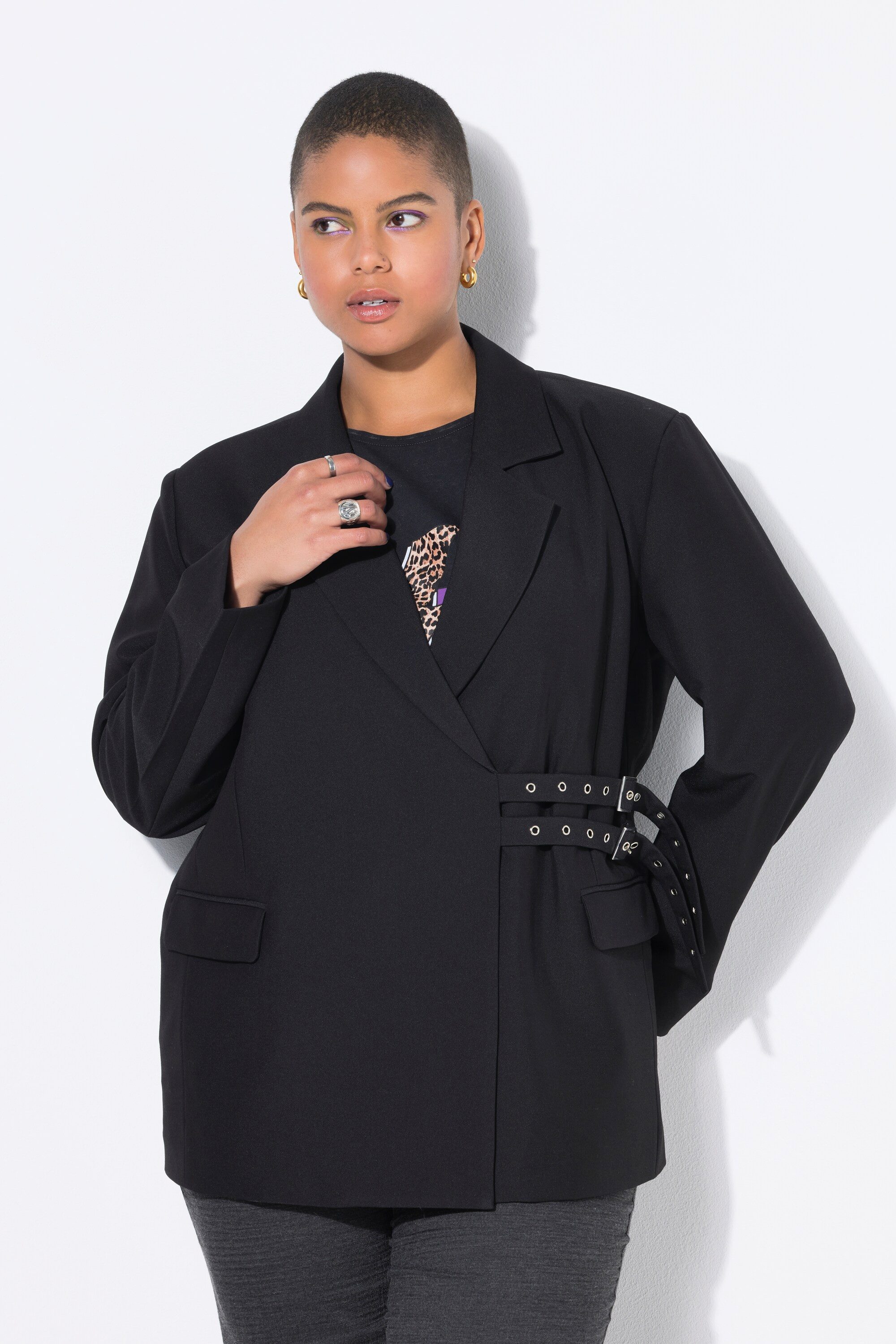 Blusenblazer Blazer Straight Shape seitliche Schmuckriegel