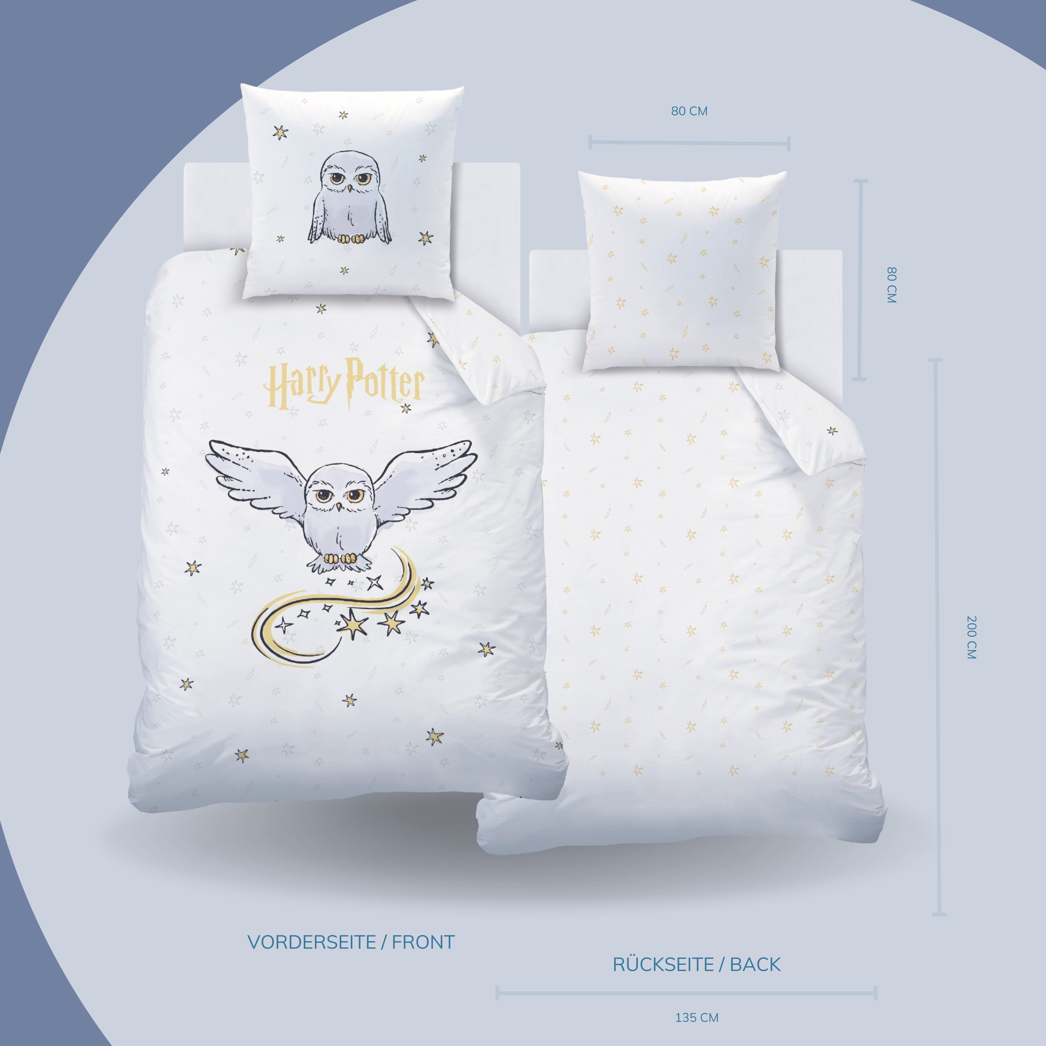 MTOnlinehandel Bettwäsche Harry Potter Eule Hedwig 135x200 + 80x80 cm, 100 % Baumwolle, Flanell, 2 teilig, Kinderbettwäsche für alle Hogwarts Fans – Bild 4 von 5