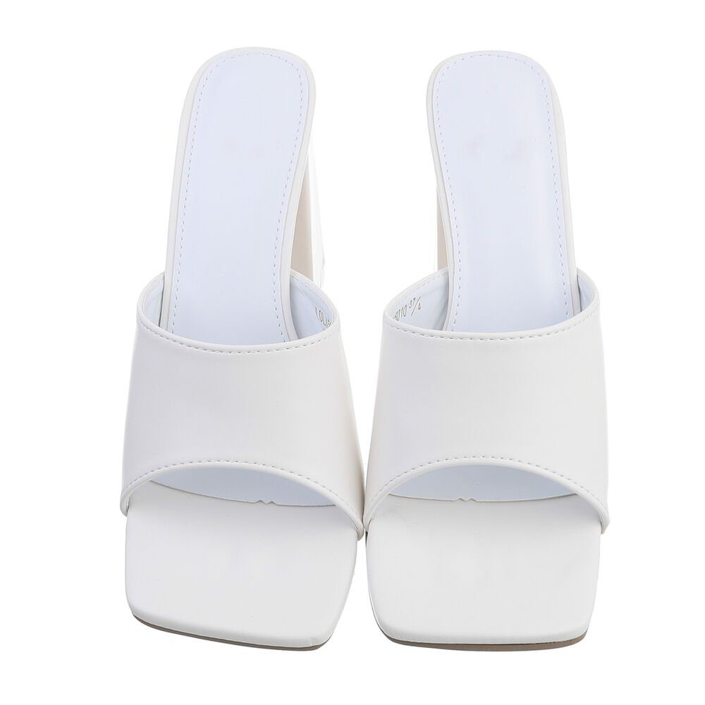 Freizeit Sandaletten Mules in Damen Weiß Blockabsatz Sandalen Pantolette & Ital-Design