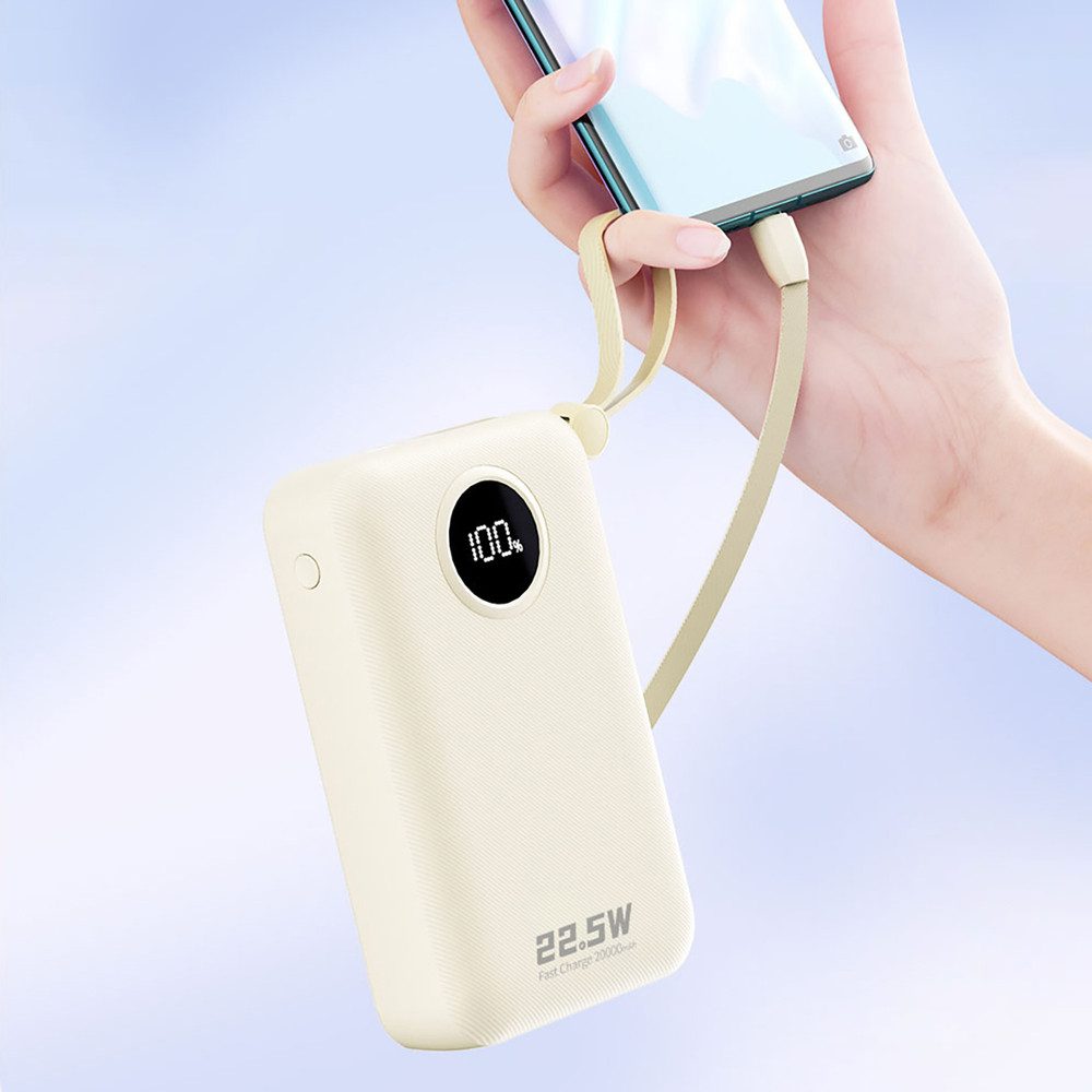 Dudao Akkupack Reiseakku Powerbank 20000 mAh (5V, 12V, 9V V, 1 St), Integrierte Kabel, Schnellladung 22,5W, LED-Anzeige