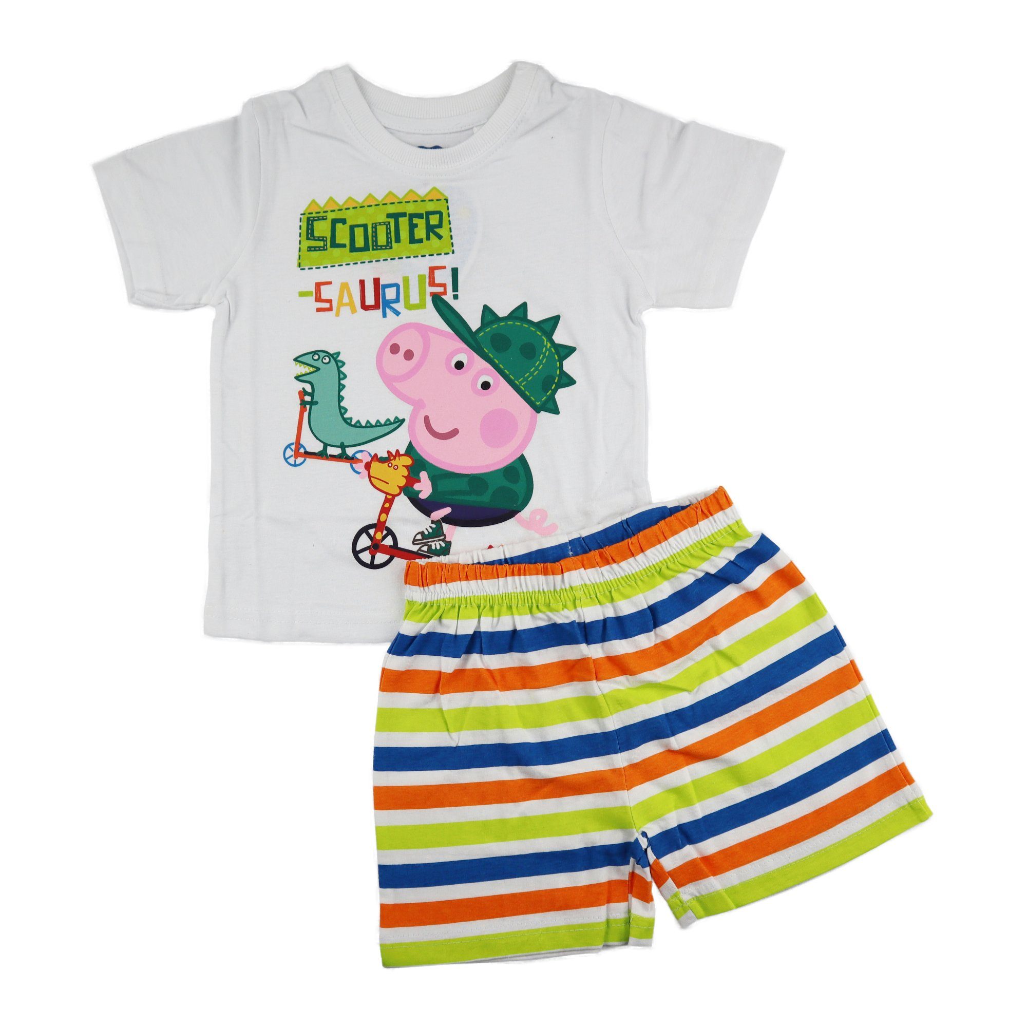 Peppa Pig Schlafanzug Peppa Wutz Pig George Dino Kinder Jungen Pyjama Gr. 92 bis 116, 100% Baumwolle Weiß