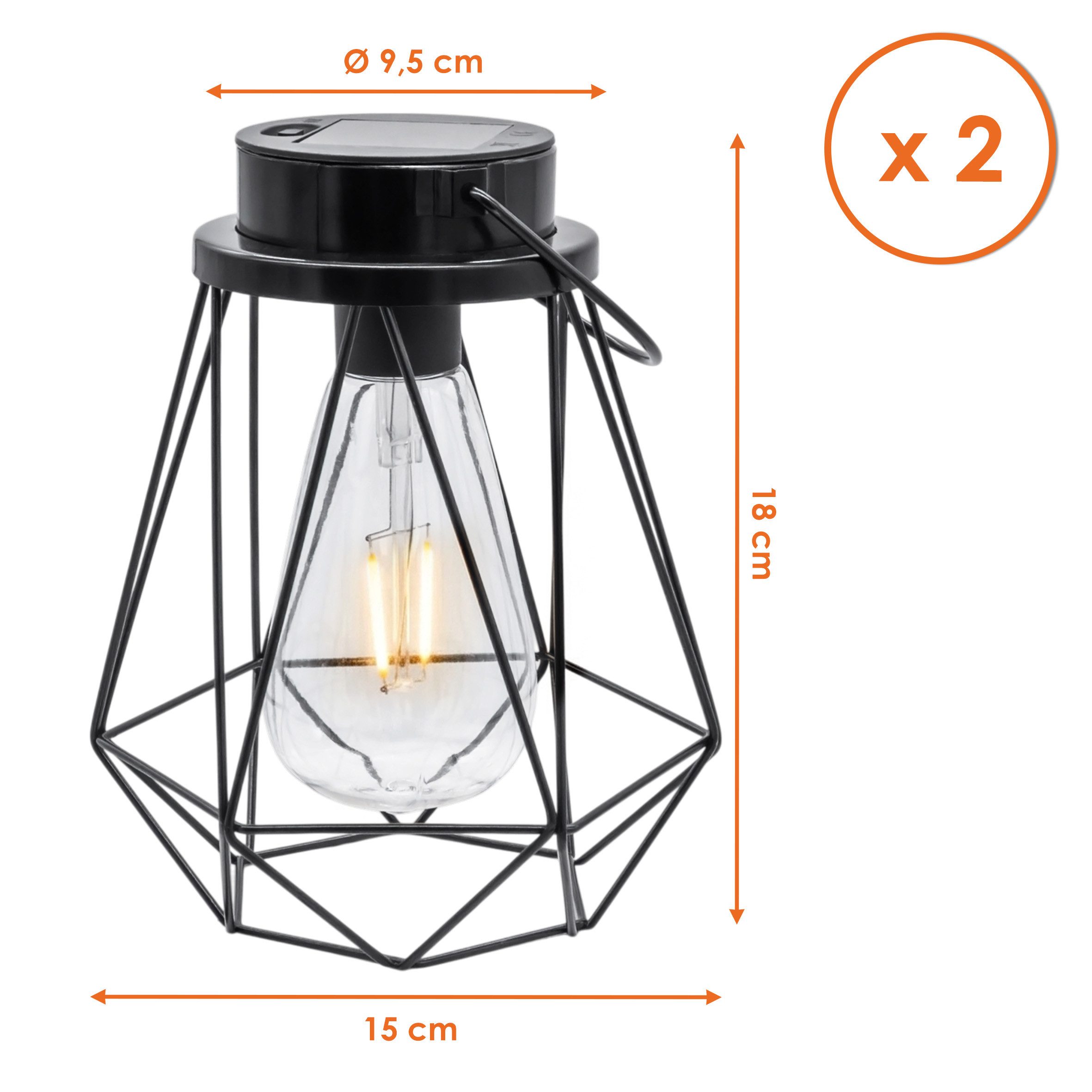 Spetebo LED Laterne Solar Laterne schwarz 18 x 15 cm zum Hängen oder Stellen, der Akku ist austauschbar, LED fest integriert, warm weiß, mit Einschaltautomatik