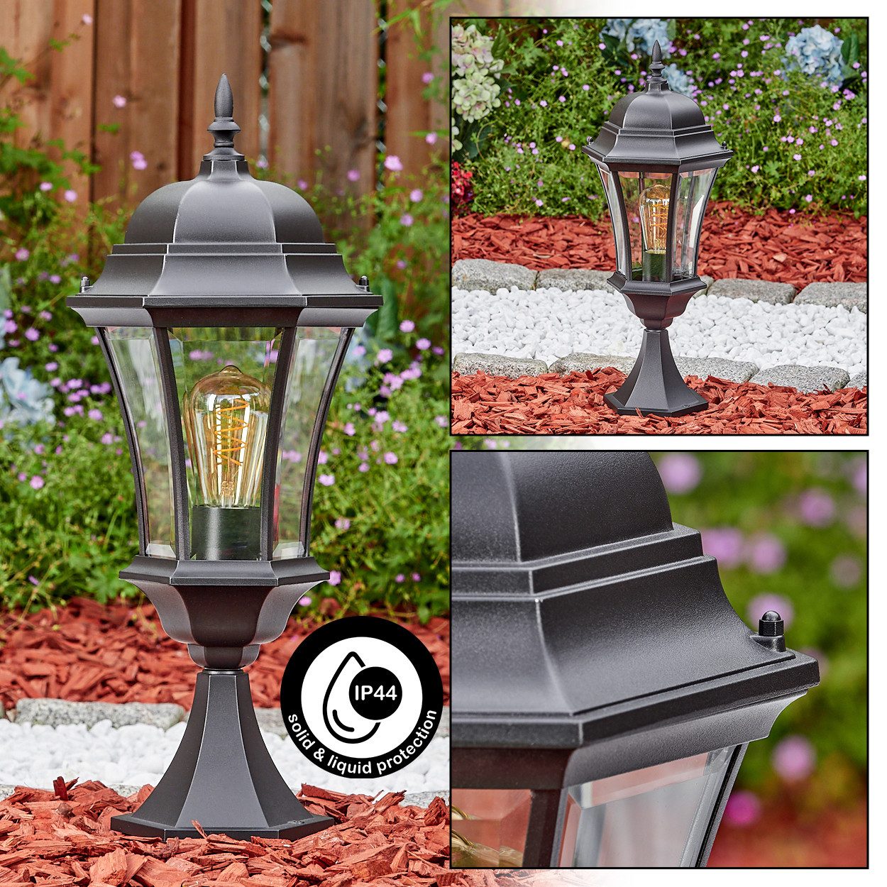 hofstein Pollerleuchte Sockelleuchte aus Metall/Glas in Schwarz/Klar, ohne günstig online kaufen