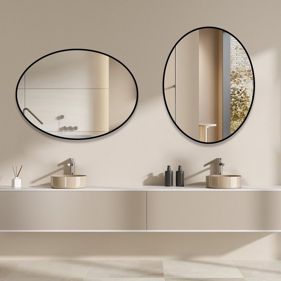 Boromal Spiegel Rund 80 60 cm Wandspiegel Schwarz Flur Badspiegel 50x70  80x60cm (Schminkspiegel, Metall Rahmen), für Flur, Badzimmer, Schlafzimmer,  Wohnzimmer