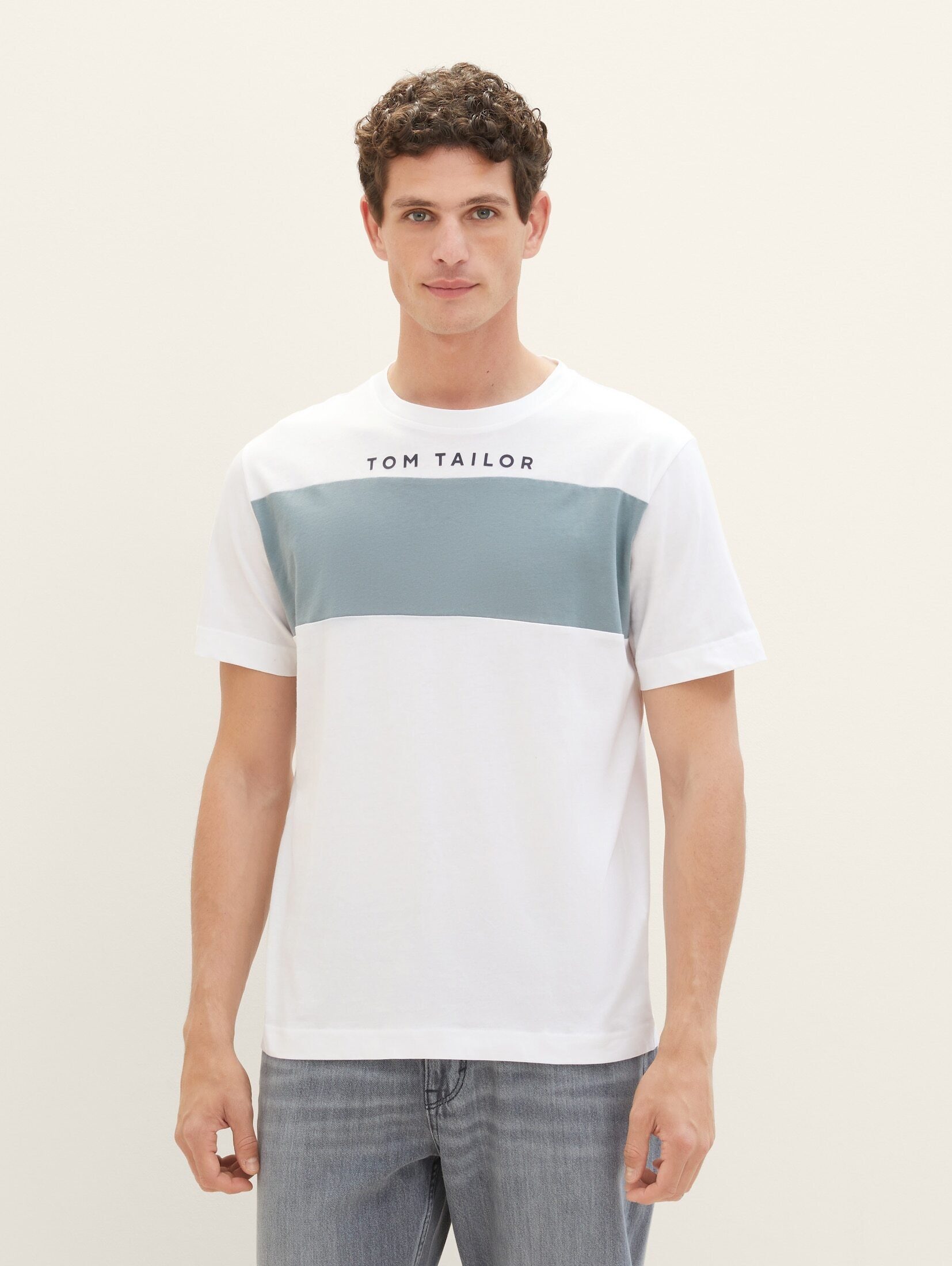 TOM TAILOR T-Shirt T-Shirt mit Colour Blocking White | T-Shirts