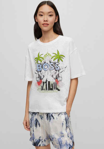 BOSS ORANGE Print-Shirt mit Palmen-Print vorn