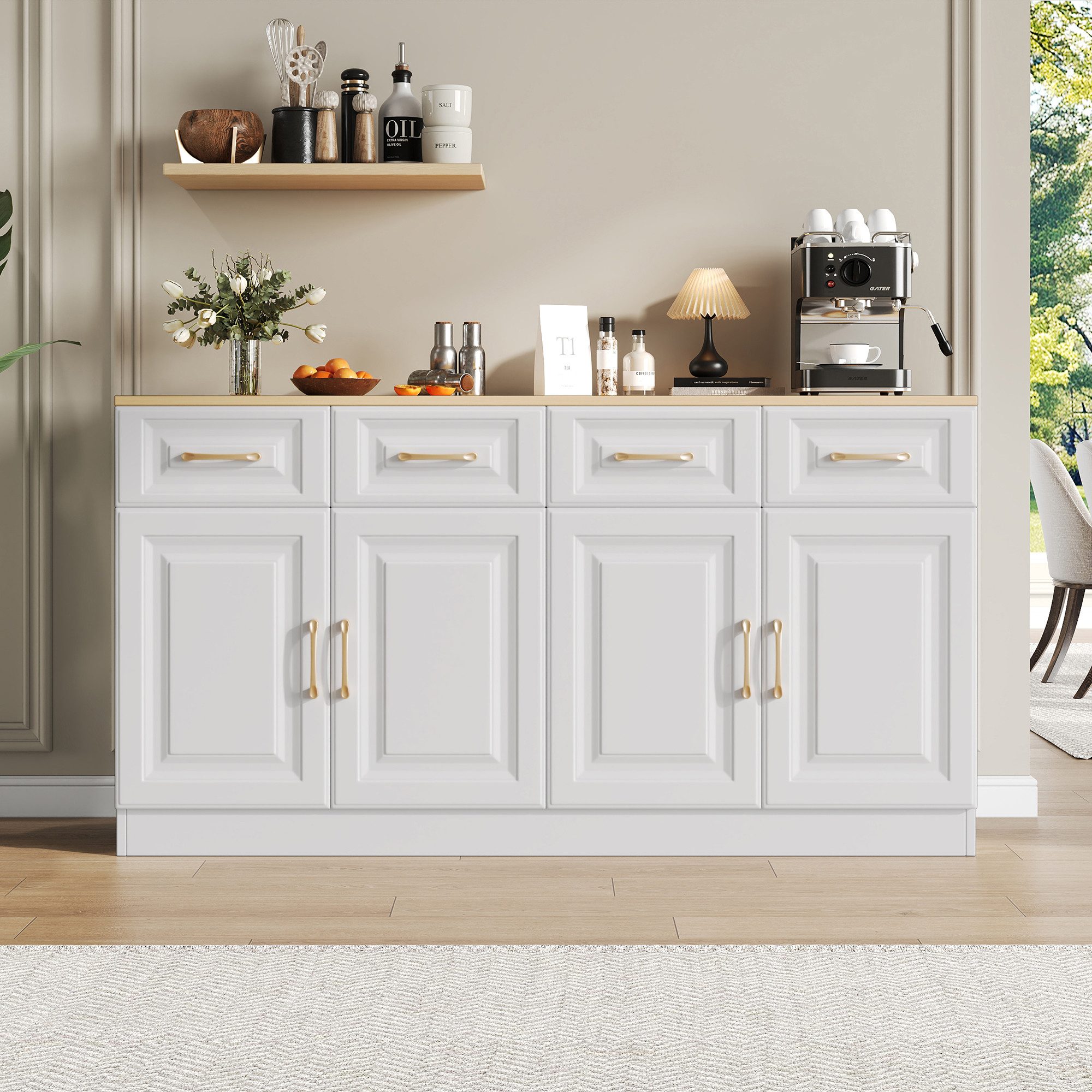 STILVORA Sideboard Buffetschrank landhausstil mit 4 günstig online kaufen