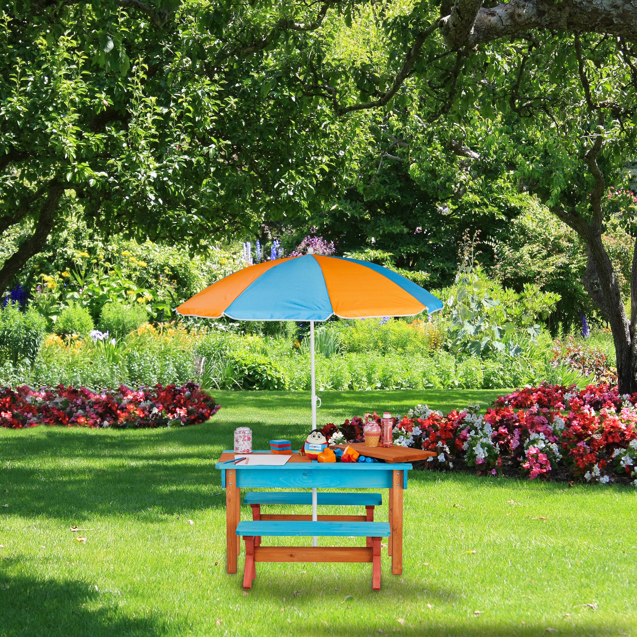 relaxdays Kindersitzgruppe Garten mit Sonnenschirm günstig online kaufen