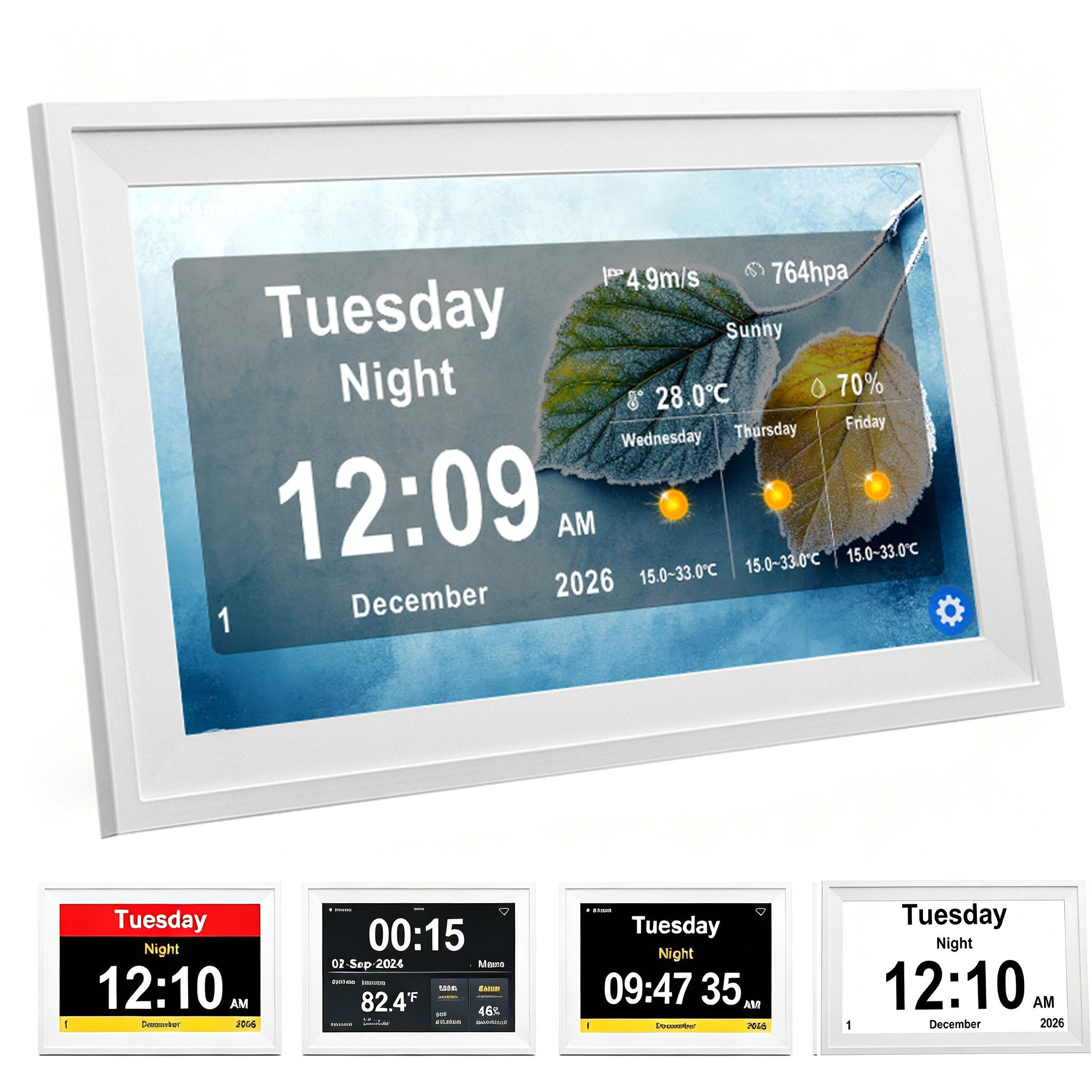Fyrove 10,1 Zoll Digitaler Kalenderuhr mit Wetterstation, Erinnerungsfunktion Digitaler Bilderrahmen (Wiedergabe von Fotos über USB-Stick oder Speicherkarte möglich)