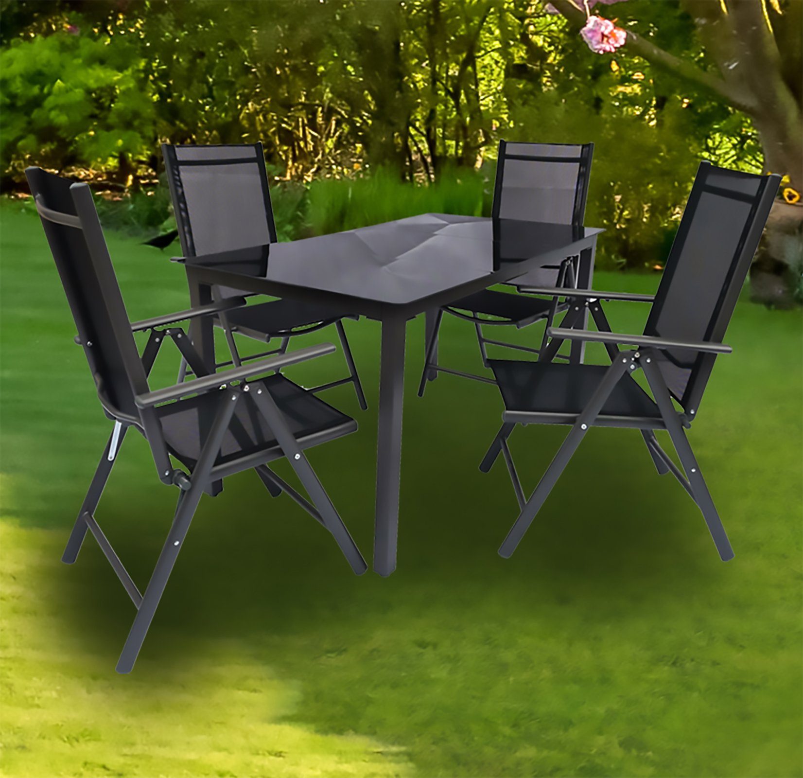 VCM Garten-Essgruppe »Alu Glas Gartenset Sitzgruppe Tisch Stühle 140 SW«,  (6-tlg) online kaufen | OTTO