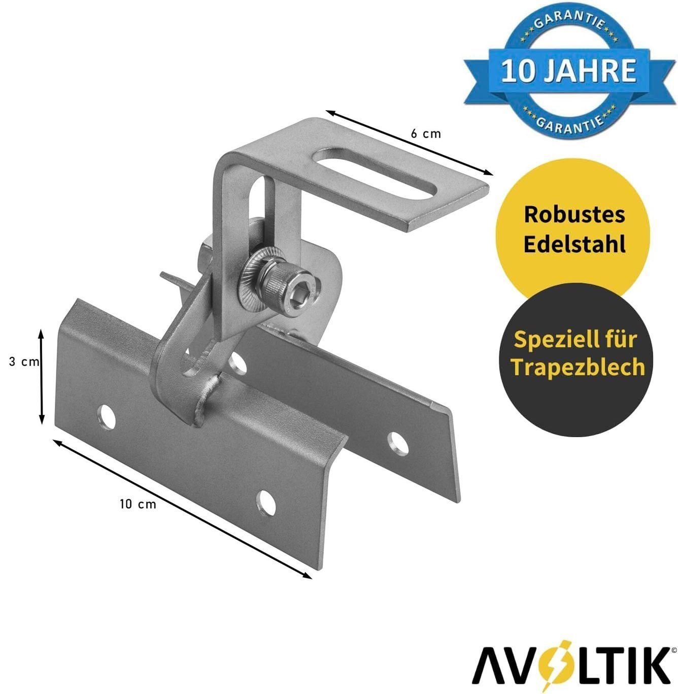 avoltik Solarmodul-Halterung 4er Set Dachhaken Trapezblech Dach Befestigung A2 Edelstahl Solar, (4er Set Dachhaken Trapezblech Dach Befestigung A2 Edelstahl Sol – Bild 2 von 5