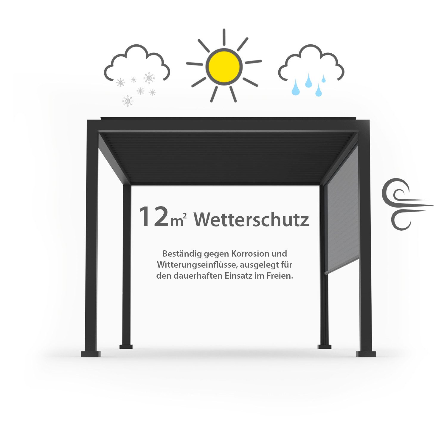 anndora Pergola 3 x 4 Meter Aluminium Pavilion + 1 Stück Seitenwand, BxTxH: 293x293x245 cm, (5-tlg), pulverbeschichtetes wetterfestes Dach - Kurbelmechanik zum  – Bild 4 von 5