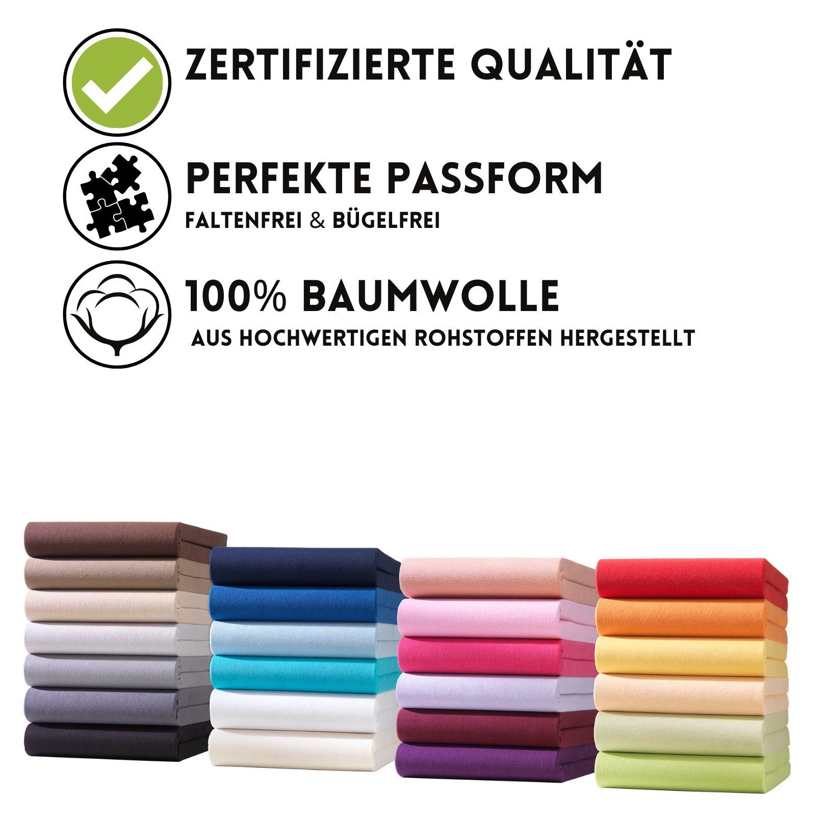 Hometex Premium Textiles Spannbettlaken Jersey Spannbettlaken 100% Baumwolle, Jersey, Gummizug: Rundumgummizug, Premium-Jersey Matratzenhöhe bis 23 cm – Bild 5 von 5