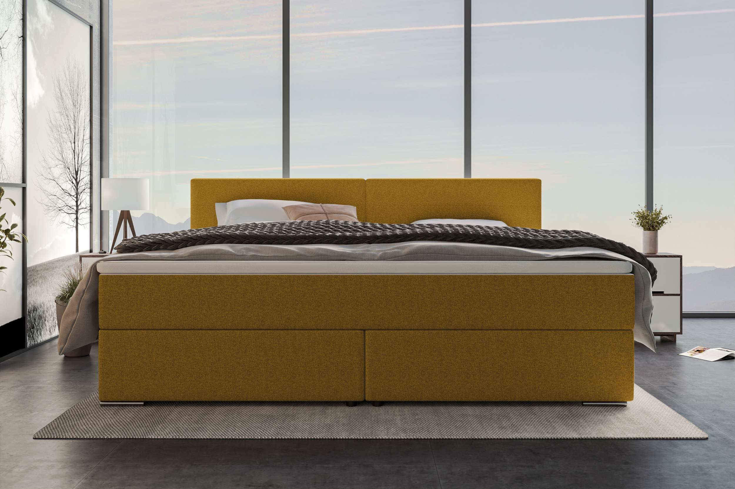 Sofa Dreams Boxspringbett Boxspringbett Valerio Familienbett, Webstoff, anthrazit, 220x200 cm (Schlafzimmerbett, Bett), mit Taschenfederkernmatratze und Topper, in Webstoff MALMO_NEW