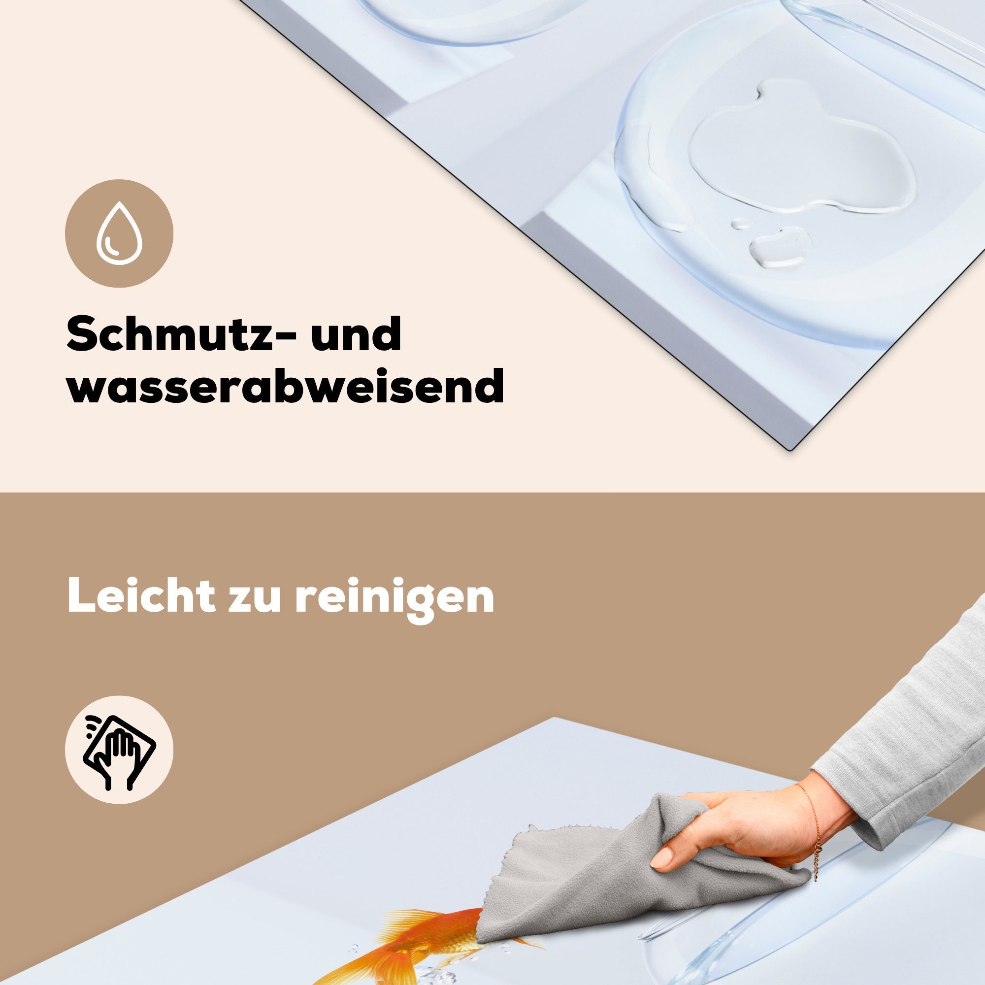 küche (1 Arbeitsplatte - Weiß Fischglas, cm, Ceranfeldabdeckung, Herdblende-/Abdeckplatte für Vinyl, Goldfisch 78x78 MuchoWow - tlg),