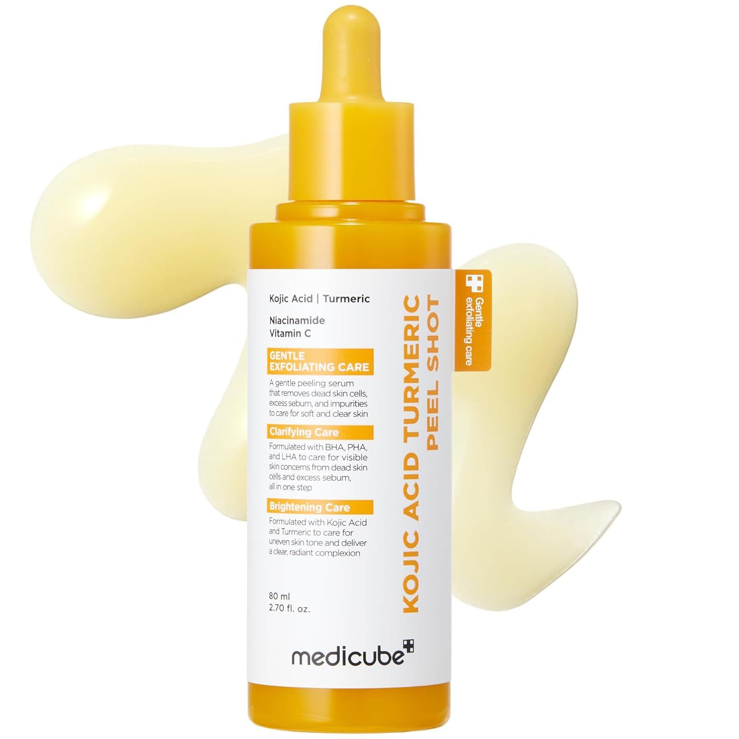 Medicube Gesichtsserum Kojic Acid Turmeric Peel Shot 80ml – sanftes Peeling-Serum auch bei empfindlicher & unreiner Haut, mit Kojisäure, Kurkuma-Extrakt & BHA-LHA-PHA-Peelingkomplex