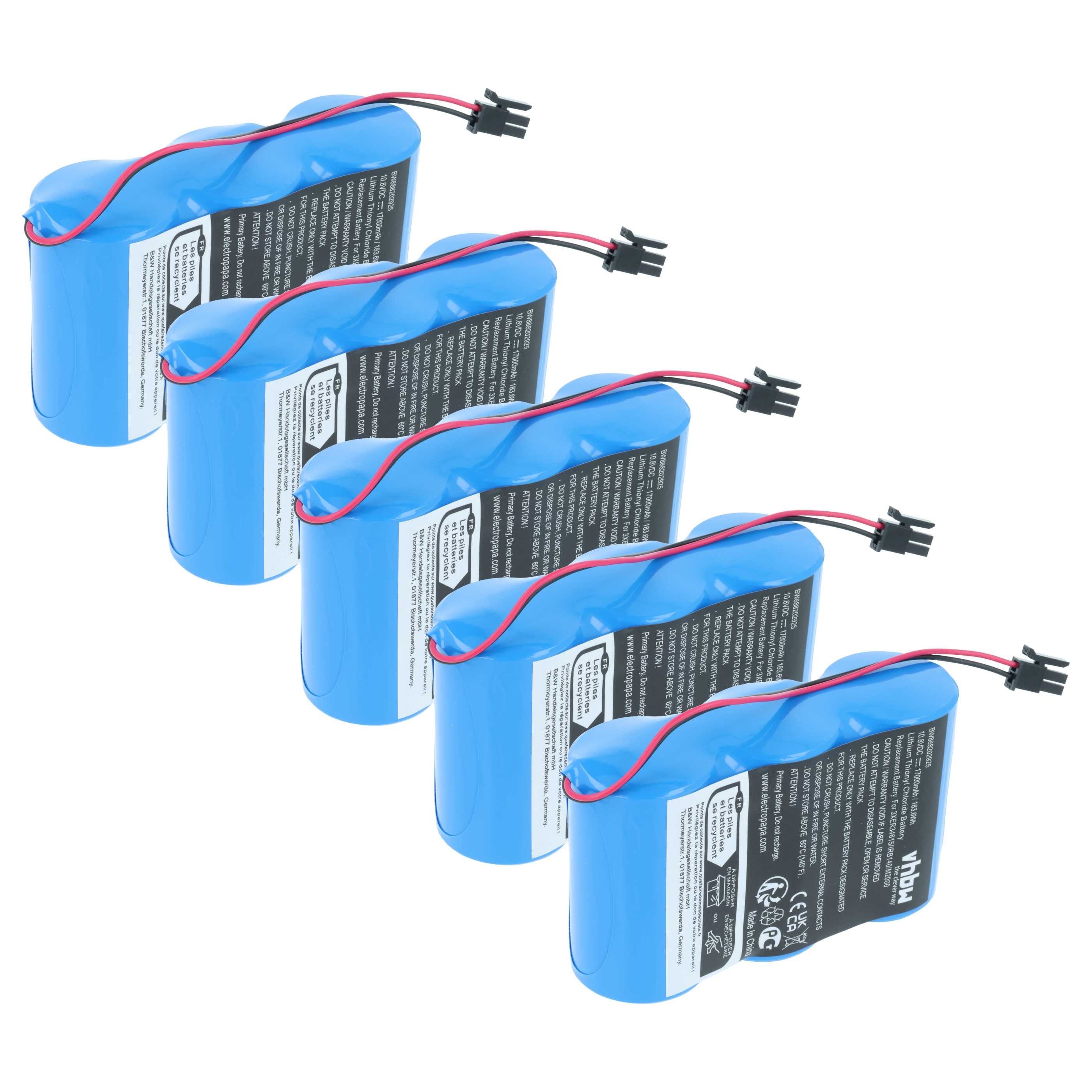 vhbw Batterie passend für ABB IRB 7600 M2004, 7600 M2000A Industrieroboter Akku Batterie Li-SOCl2 17000 mAh (10,8 V, 5 St), Leistungsfähige Ersatz-Batterie für Roboter, Nicht wiederaufladbar