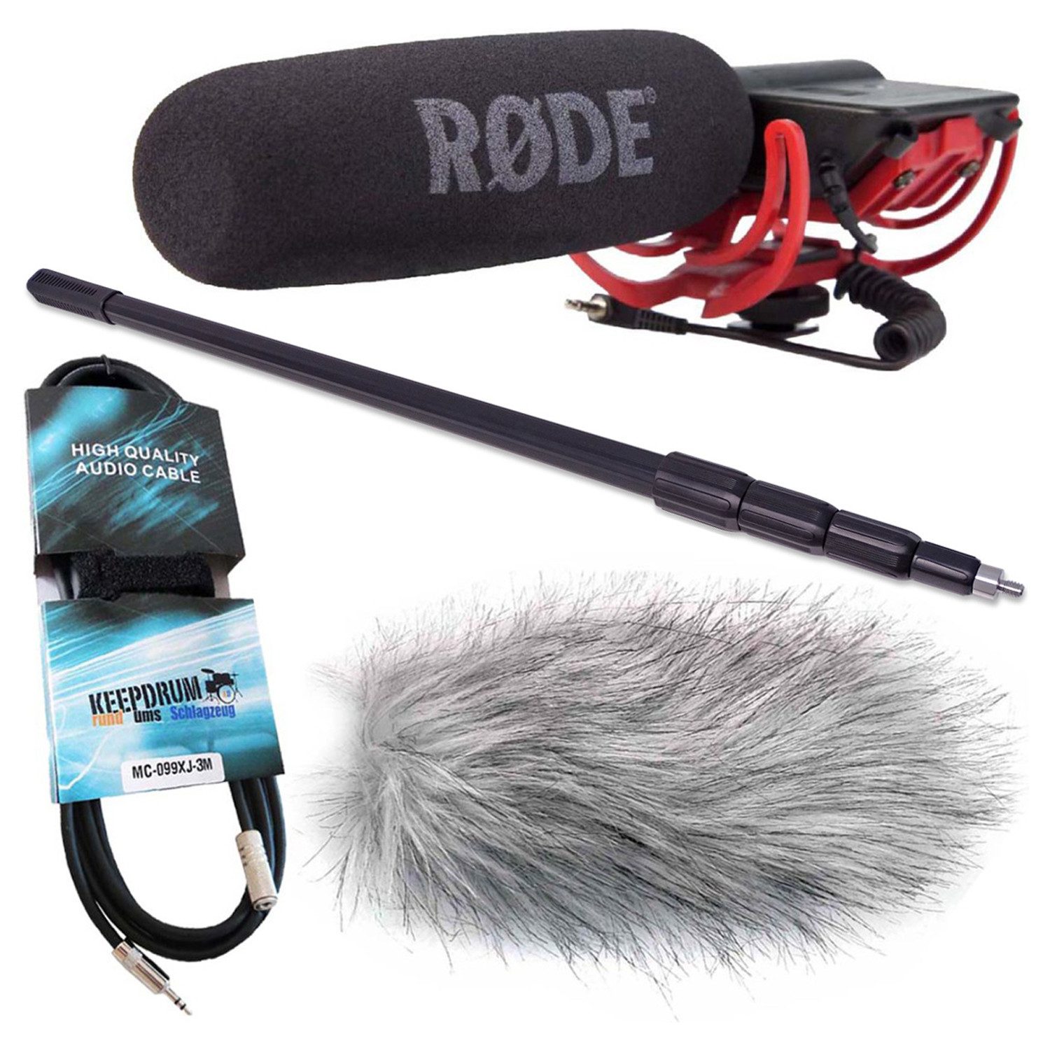 RØDE Mikrofon Rode Videomic - MPB03 Tonangel - Windschutz und Kabel, keepdrum Rycote Essential Bundle