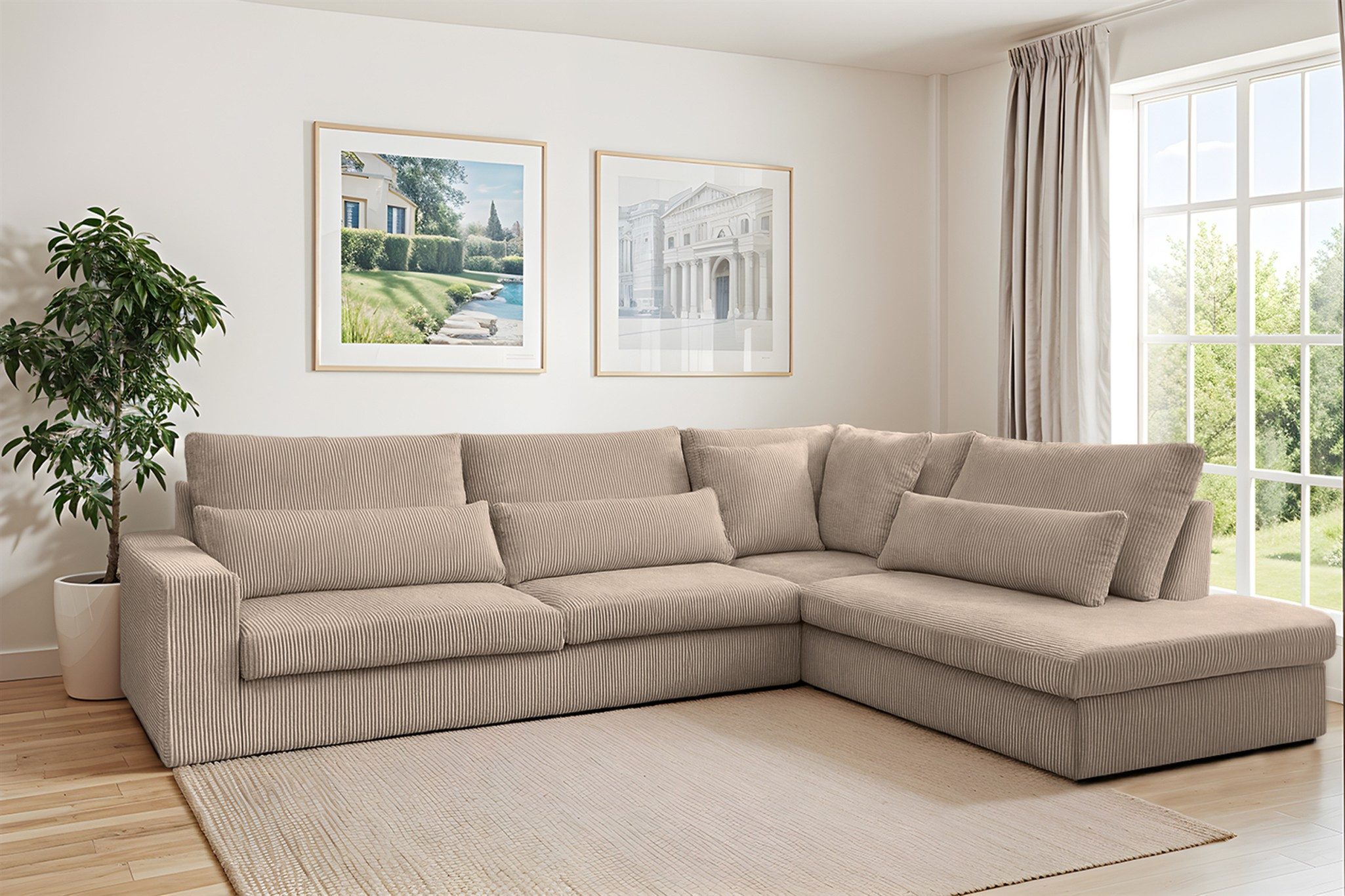 Fun Möbel Ecksofa Sofa FUN DIGNA mit Ottomane in Stoff Poso, Rundumbezug