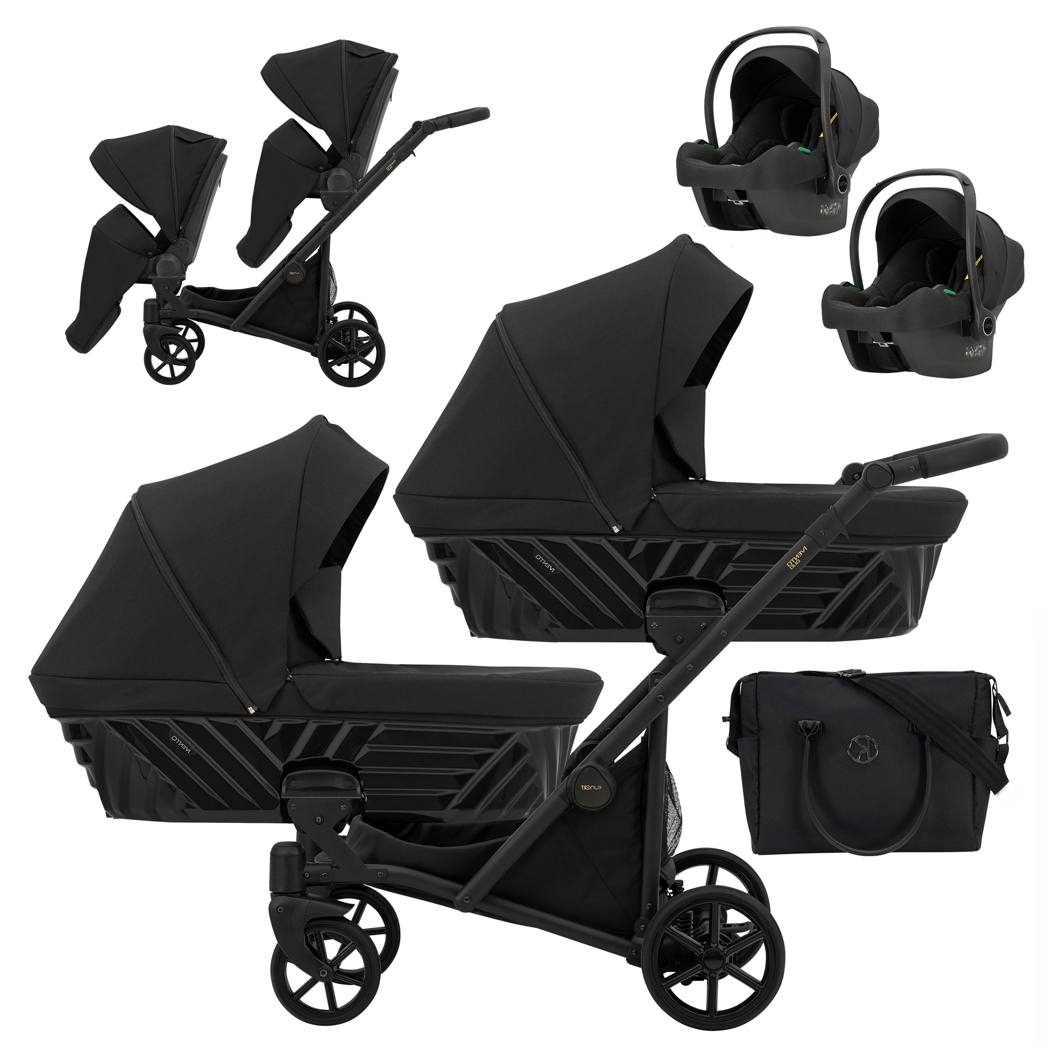 Zwillings-Kombikinderwagen Faster Duo 4 in 1 inkl. Sportsitze, Autositze und Zubehör in 4 Farben