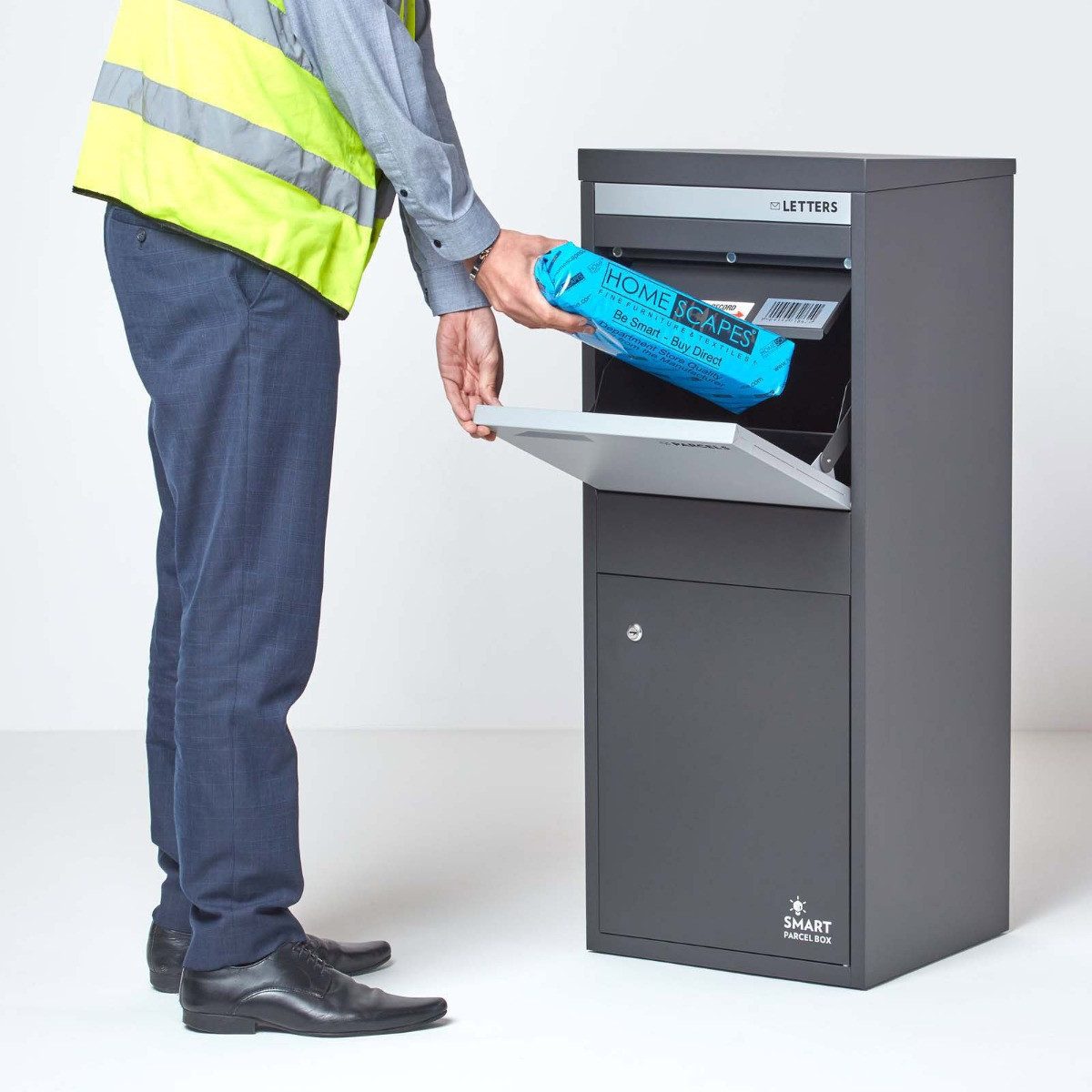 Smart Parcel Box Paketbriefkasten Großer Paketbriefkasten, Entnahme hinten & vorne, anthrazit-grau