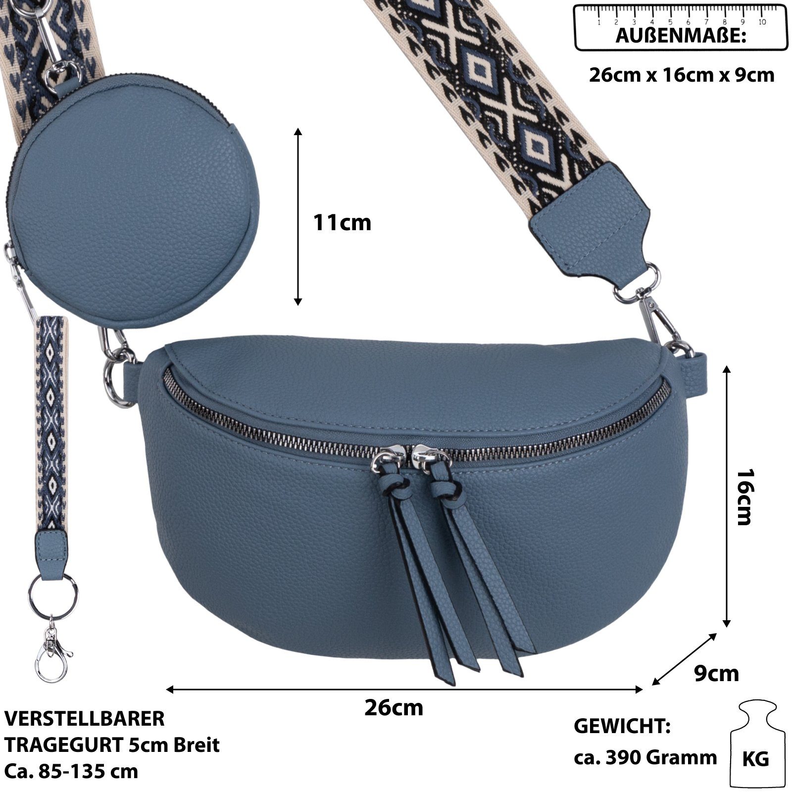 als Schultertasche, Italy-D, Kunstleder Umhängetasche Bauchtasche Crossbody-Bag Umhängetasche EAAKIE tragbar Gürteltasche BLUE Hüfttasche CrossOver,
