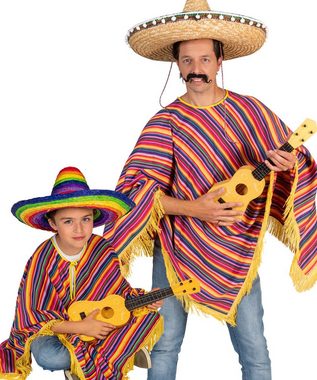 Karneval-Klamotten Kostüm Mexikaner Poncho Streifen Erwachsene, Poncho Umhang Mexiko Herrenkostüm Damenkostüm Einheitsgröße