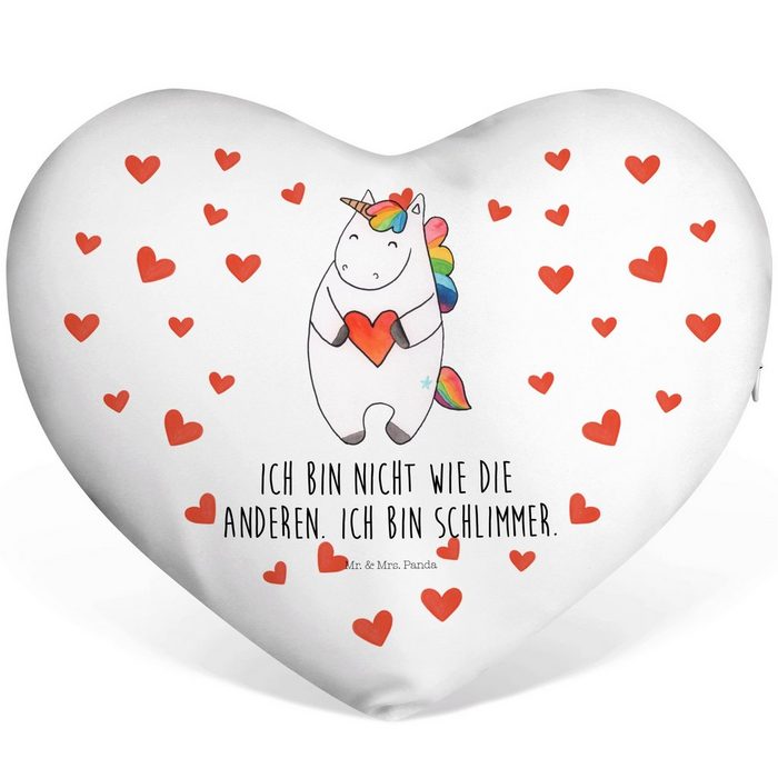 Mr. & Mrs. Panda Dekokissen Einhorn Herz - Weiß - Geschenk Kissen Herzform anders Dekokissen