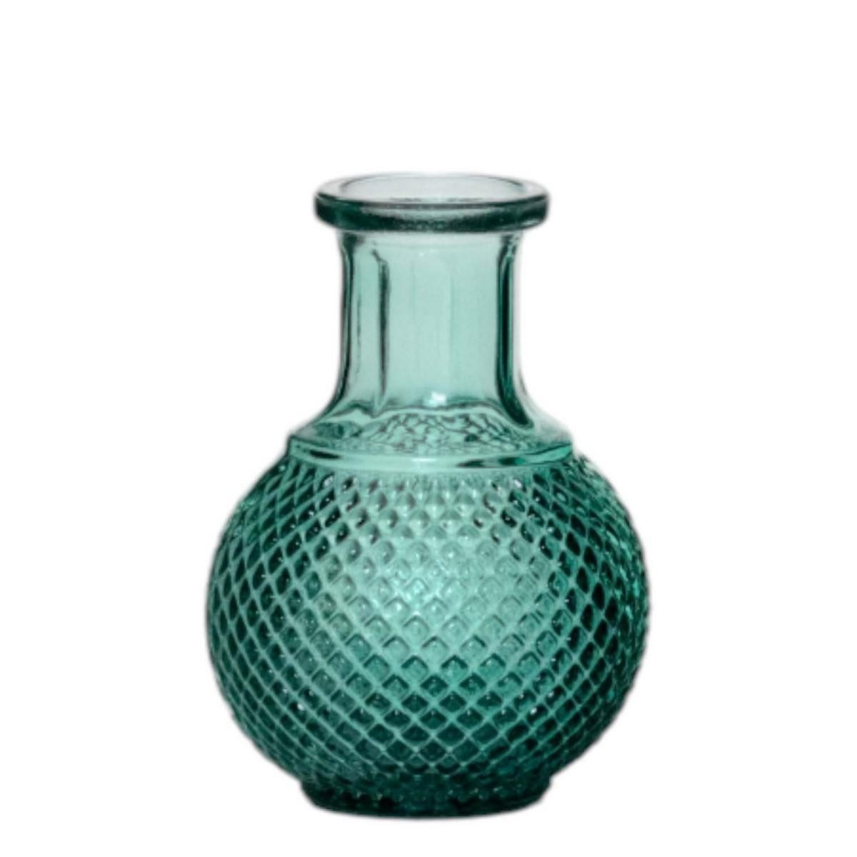 INNA-Glas Dekovase Blumenvase DONKA, mit Rautenmuster, türkis-transparent, 11,5cm, Ø8,5cm