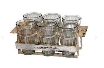 Trademark Gläser-Set Glashalter mit 6 Gläser Metall Antikweiß Trademark L 29cm D16038, Metall, Glas