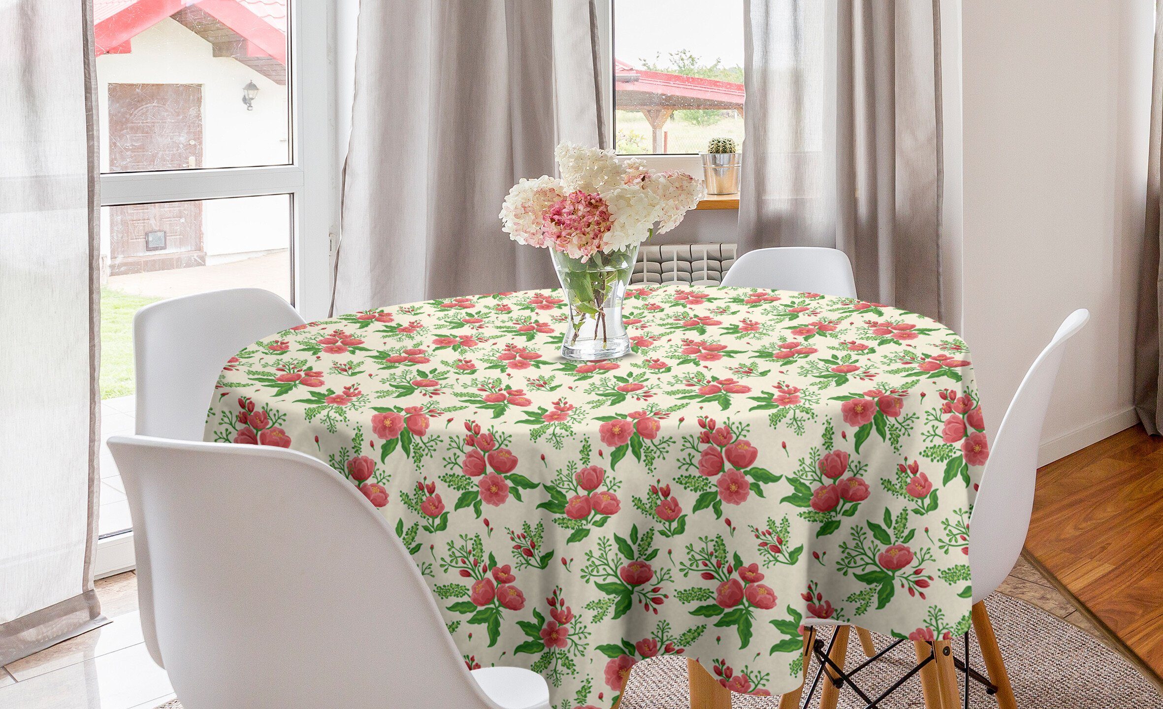 Abakuhaus Tischdecke Kreis Tischdecke Abdeckung für Esszimmer Küche Dekoration, Blumenweinlese Blooming Buds Frühling