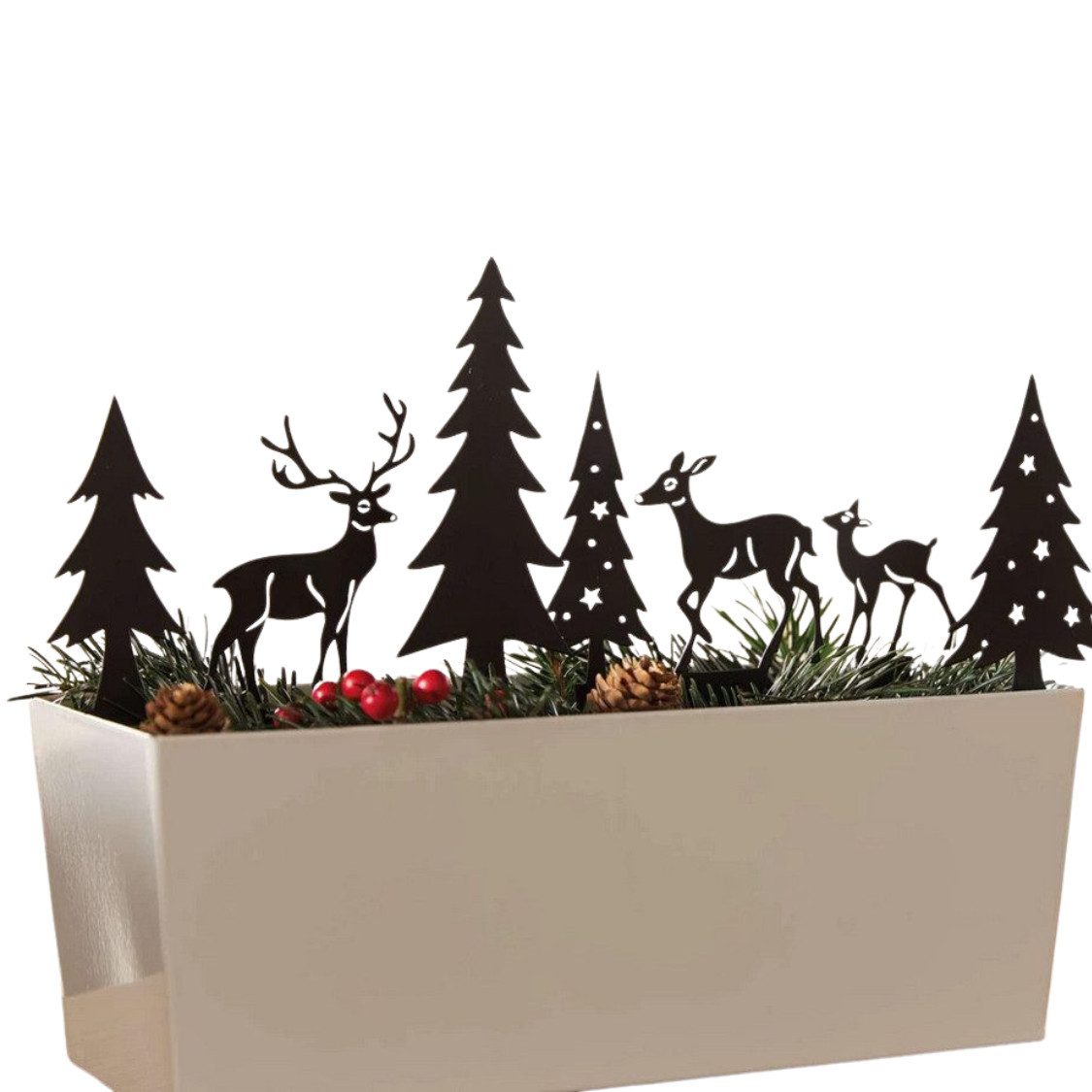 Home-trends24.de Dekofigur Hirsch Reh Rentier Figur Deko Stecker 7er Set Metall Weihnachten