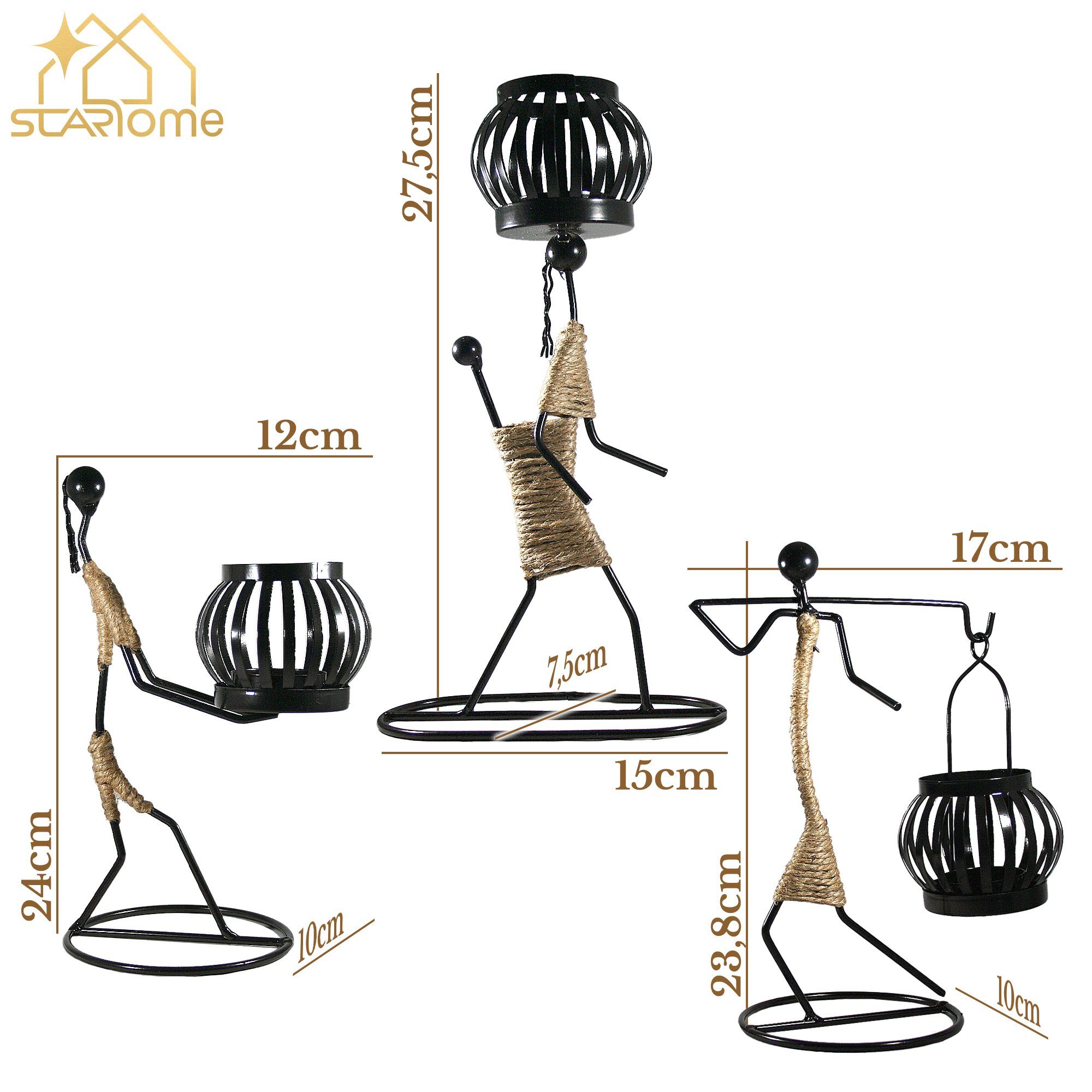 Starhome Teelichthalter 3er Deko Set .Tischdeko für Esstisch, Wohnzimmer, Küche (3 St., 3er Set mit jeweils einer Figur wie abgebildet)
