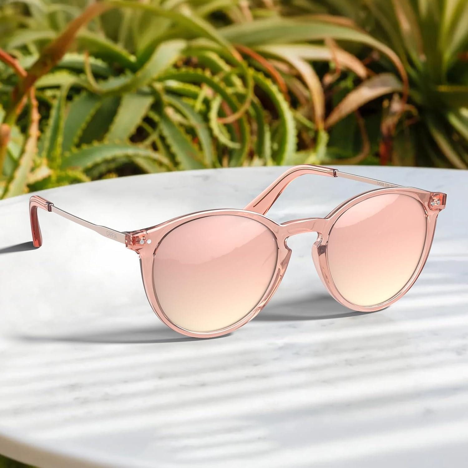 LuxusKollektion Retrosonnenbrille Sonnenbrille Damen Herren Polarisiert Rund N9 Verspiegelt Rosa Linsen