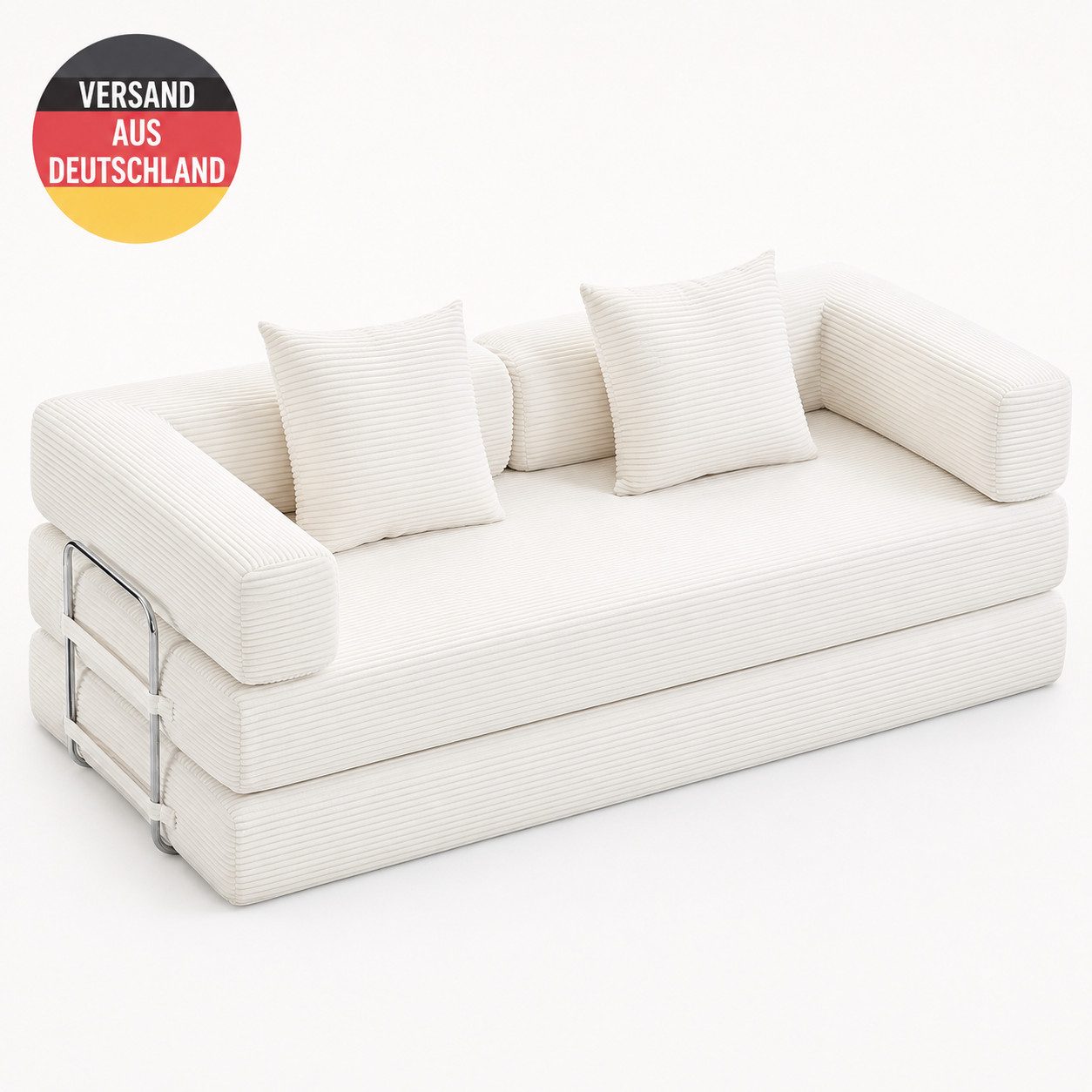 Orvane Schlafsofa 2-Sitzer Ecksofa 190 cm abnehmbarer Bezug bis 227 kg, montagefrei, weiche Schaumstoffpolsterung, gestreifter Polyesterbezug