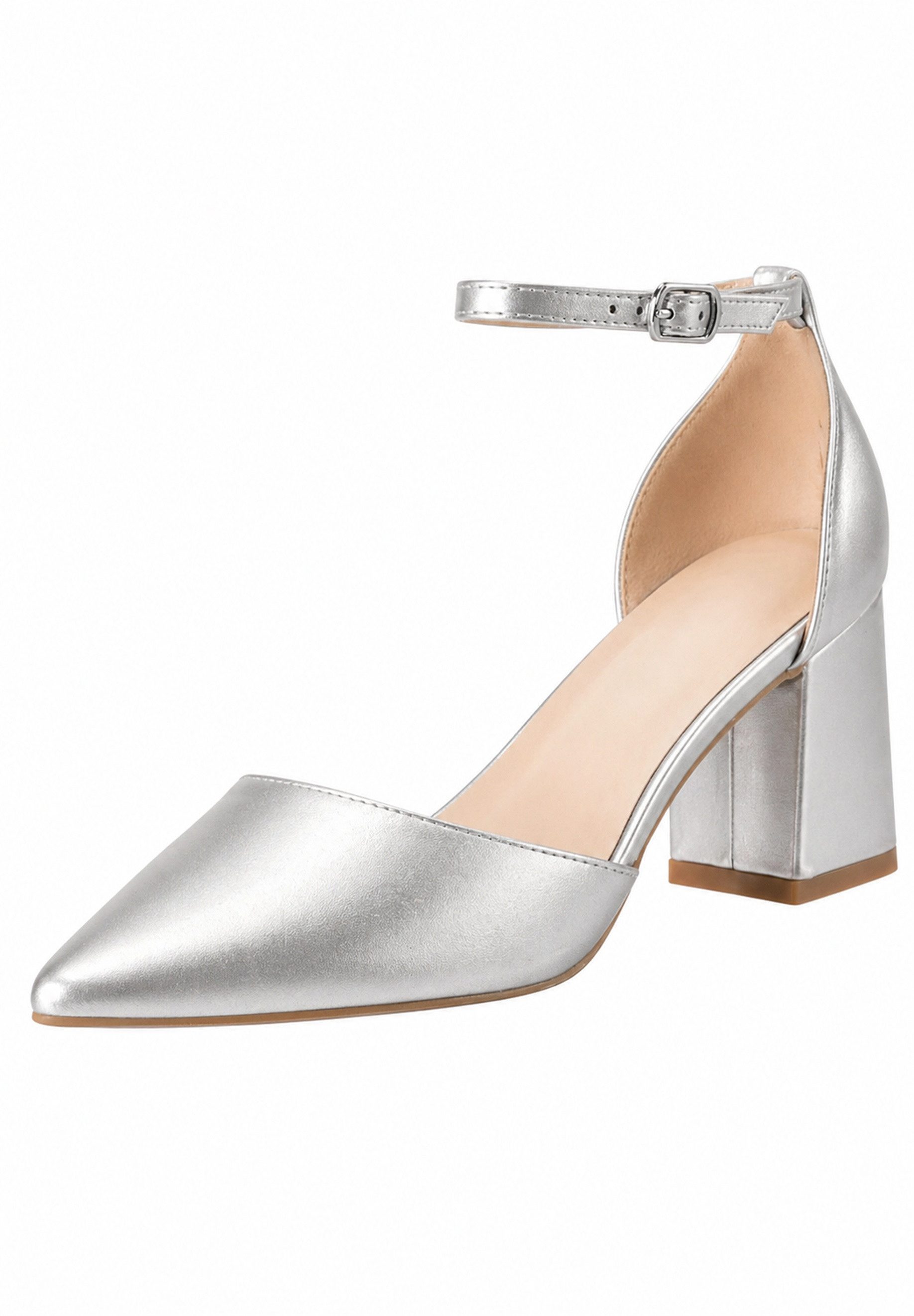 Elara Damen Pumps mit Fesselriemen, spitzer Form und Blockabsatz Sandalette