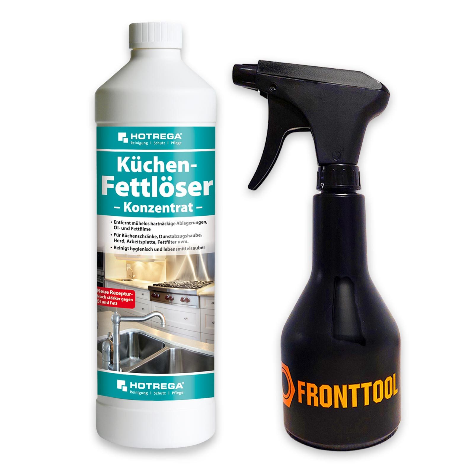 Fettlöser Küchenreiniger Fettreiniger Fettentferner 1L + Sprühflasche Küchenreiniger