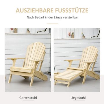 Outsunny Gartenstuhl Adirondack-Gartenstuhl mit Fußstütze klappbar Outdoor (Gartenmöbel, 1 St), Kiefernholz Natur 78cm x 140cm x 94cm