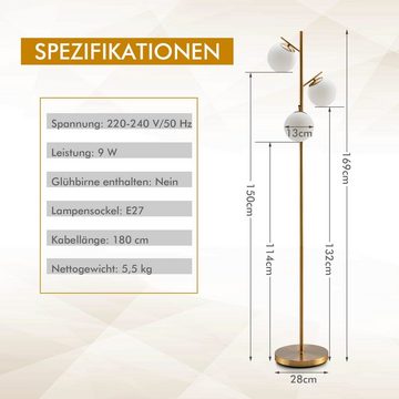 COSTWAY Stehlampe, 169cm hoch, mit 3-flammig, Fußschalter & Metallmast