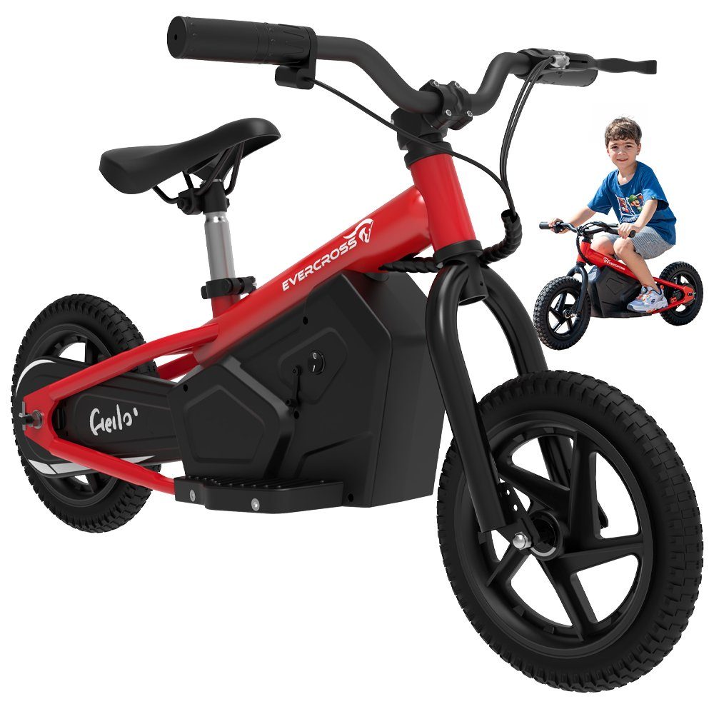 EVERCROSS TECH Spielzeug-Motorrad EV06M 12 Zoll Mini-ElektroLaufrad für Kinder 100W motor, Elektro-Laufräder 3-6 Jahre, Max Speed 15km/h, 24V 4AH AKKU